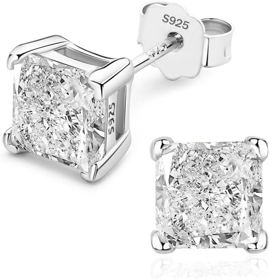 925 Sterling Silver 2-4  Diamond Stud Earrings 5A Cubic Zirconia Stud Earrings Hypoallergenic White Gold Plated