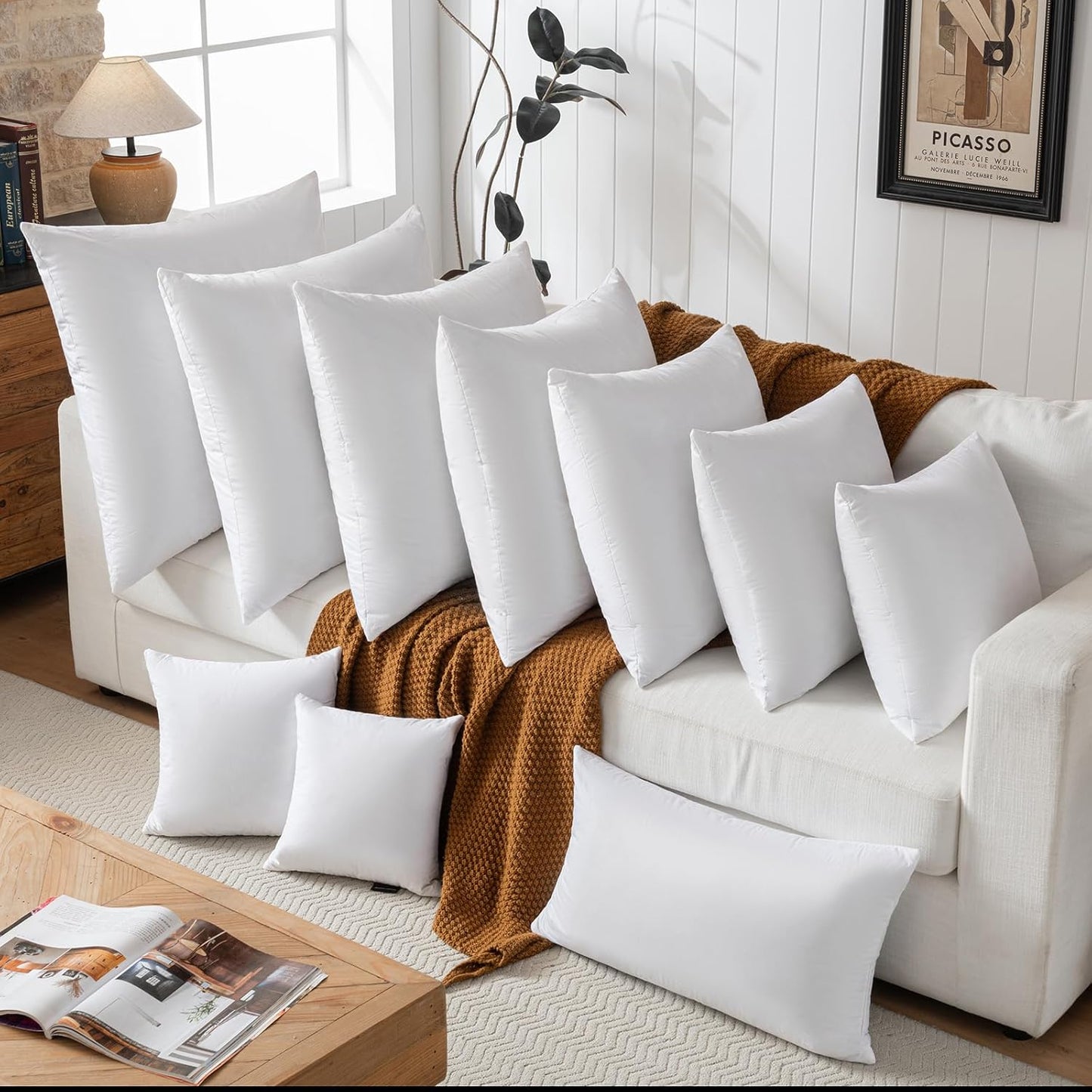 22x22 Decorative Throw Pillow Inserts-Down Feather Pillow Inserts-Square-Cotton Fabric-Set of 2-White.