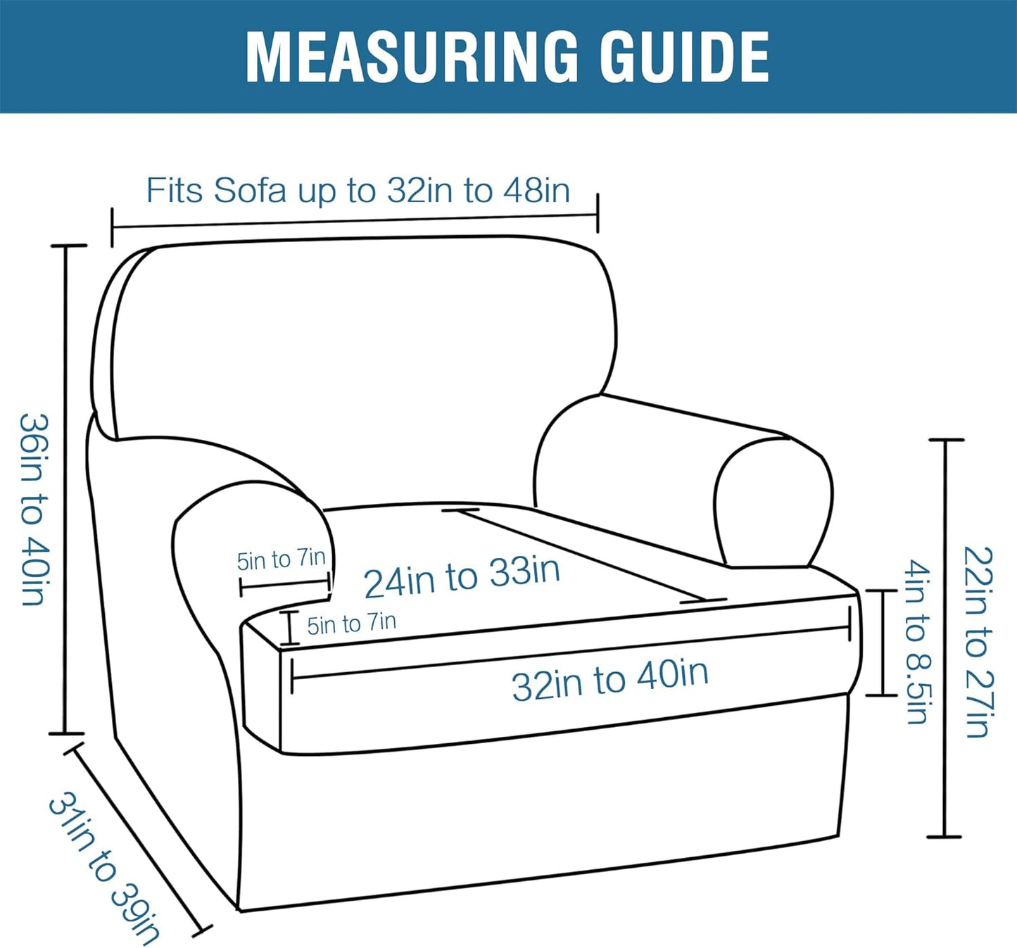 Sofa Cover 2 Piece T Cushion Armchair Slipcovers Thick Velvet Couch Cover Furniture Protector Stretch T Cushion Sofa Covers for 1 Cushion Couch with 1 Individual T Cushion Covers, Ivory