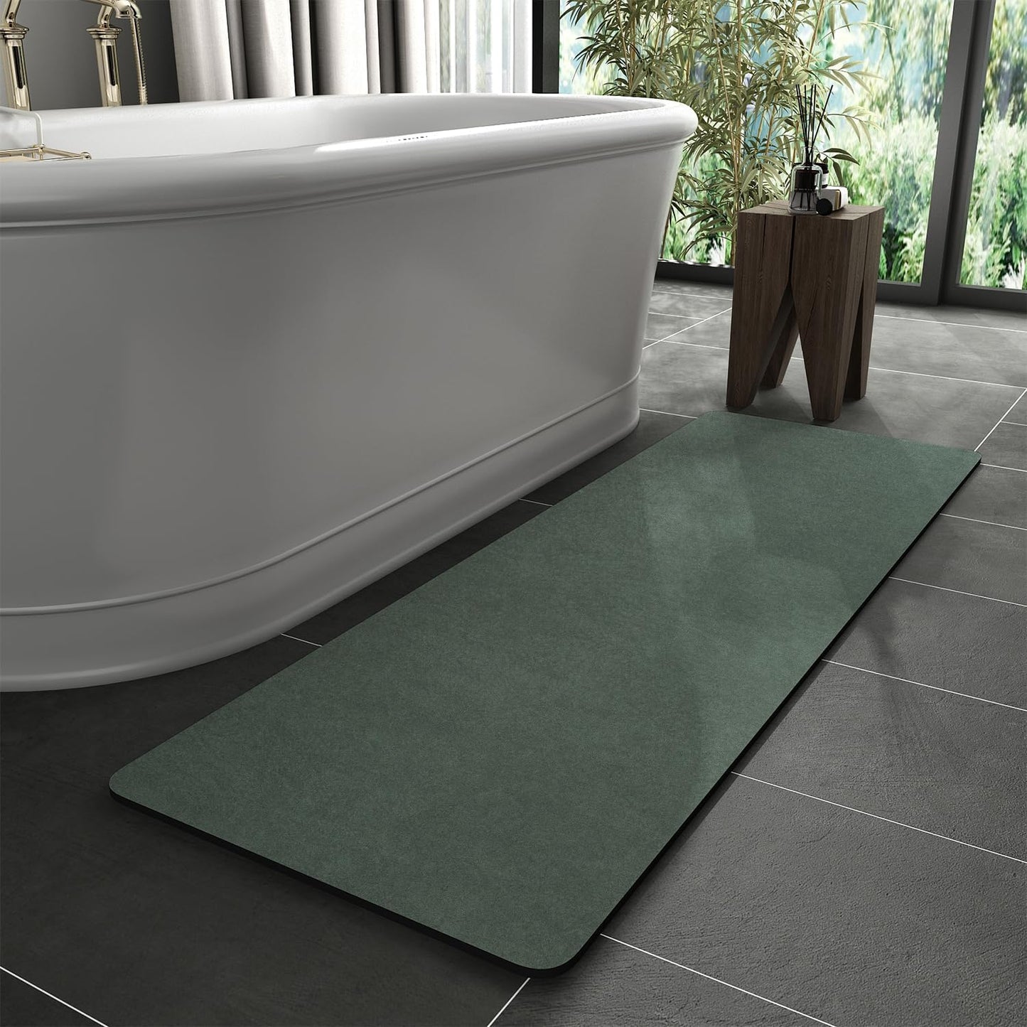 Bath Mat Rug-Rubber Backing Non Slip Quick Dry Absorbent Thin Bathroom Rugs Fit Under Door-Faux Suede Surface Bathroom Floor Mats-Shower Rug for in Front of Bathtub Shower Gray 24"X70"