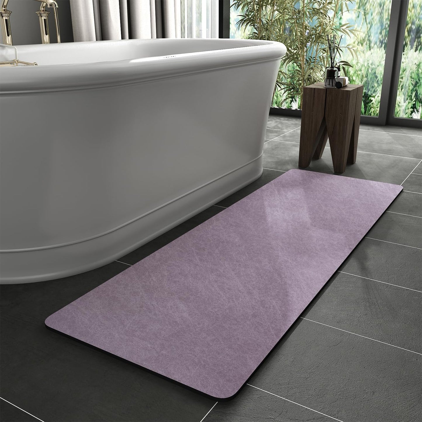 Bath Mat Rug-Rubber Backing Non Slip Quick Dry Absorbent Thin Bathroom Rugs Fit Under Door-Faux Suede Surface Bathroom Floor Mats-Shower Rug for in Front of Bathtub Shower Gray 24"X70"