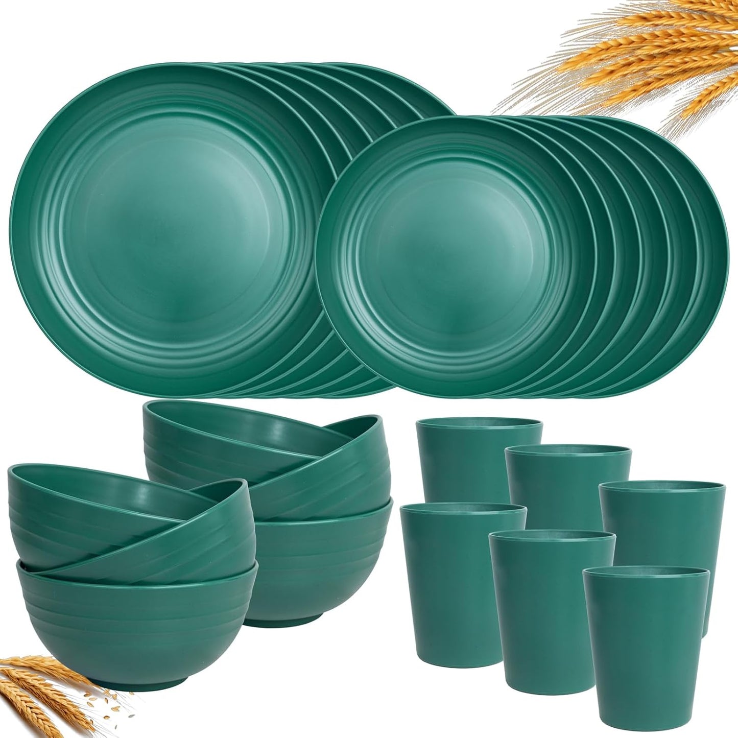 48pcs Grey Straw Dinnerware Set, Plates and Bowls Set, Camping Dish Set for 12, Plastic Dinnerware Set, Dishwasher Safe Dinnerware Set, Unbreakable Plates, Camper Dish Sets, Reusable Tableware