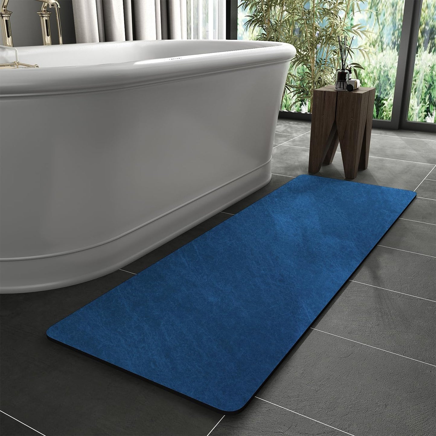 Bath Mat Rug-Rubber Backing Non Slip Quick Dry Absorbent Thin Bathroom Rugs Fit Under Door-Faux Suede Surface Bathroom Floor Mats-Shower Rug for in Front of Bathtub Shower Gray 24"X70"