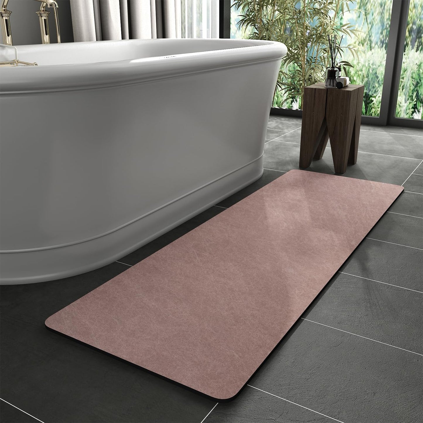 Bath Mat Rug-Rubber Backing Non Slip Quick Dry Absorbent Thin Bathroom Rugs Fit Under Door-Faux Suede Surface Bathroom Floor Mats-Shower Rug for in Front of Bathtub Shower Gray 24"X70"