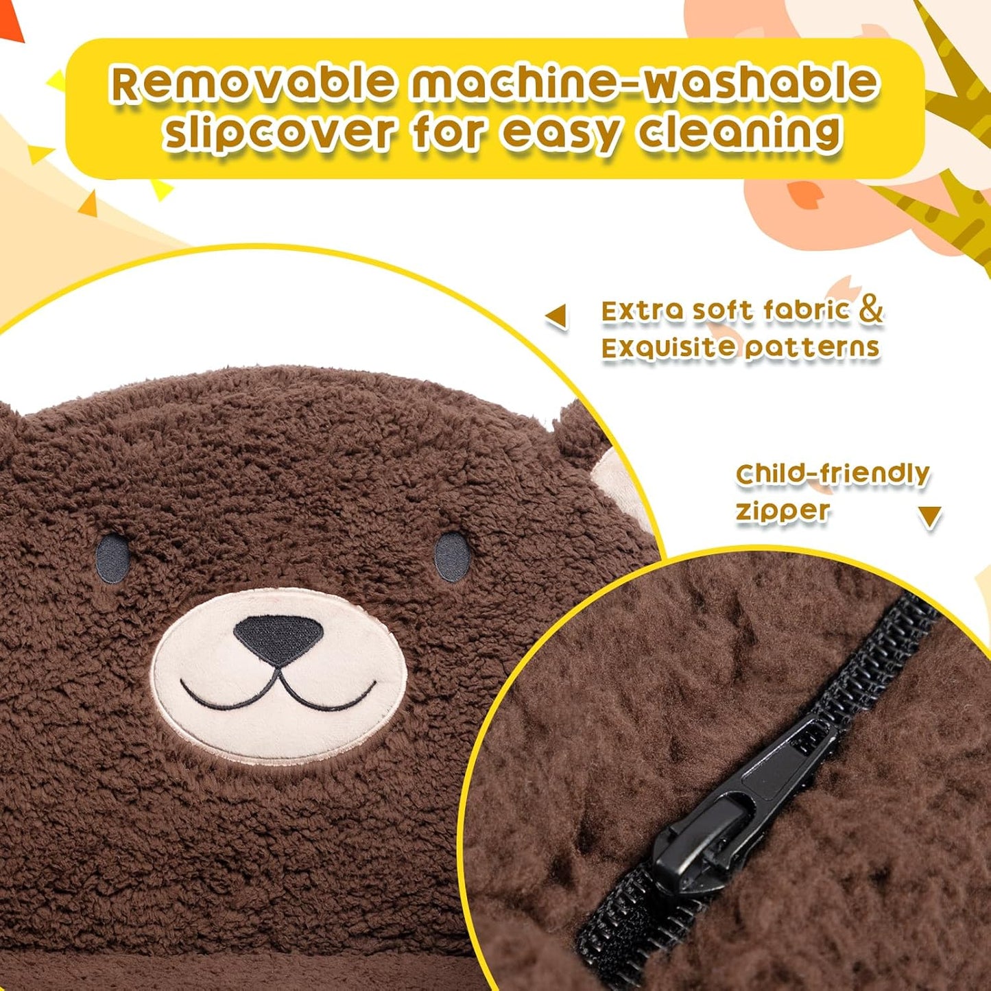 Toddler Couch Ultra-Soft Snuggle Chair, Comfy Sherpa Foam Filled Lovely Bear Sofa, Kids Cozy Corner Play Couch for Boys and Girls, Brown
