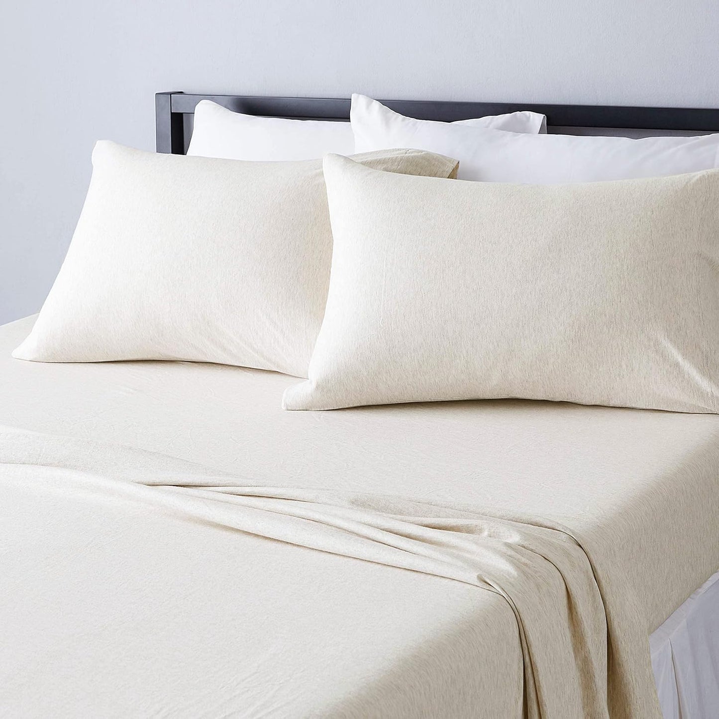 Basics 4 Piece Bed Sheets Set, 100% Cotton Jersey, Includes Super Soft, Flat and Fitted Sheets, Pillowcase, King, Oatmeal, Solid