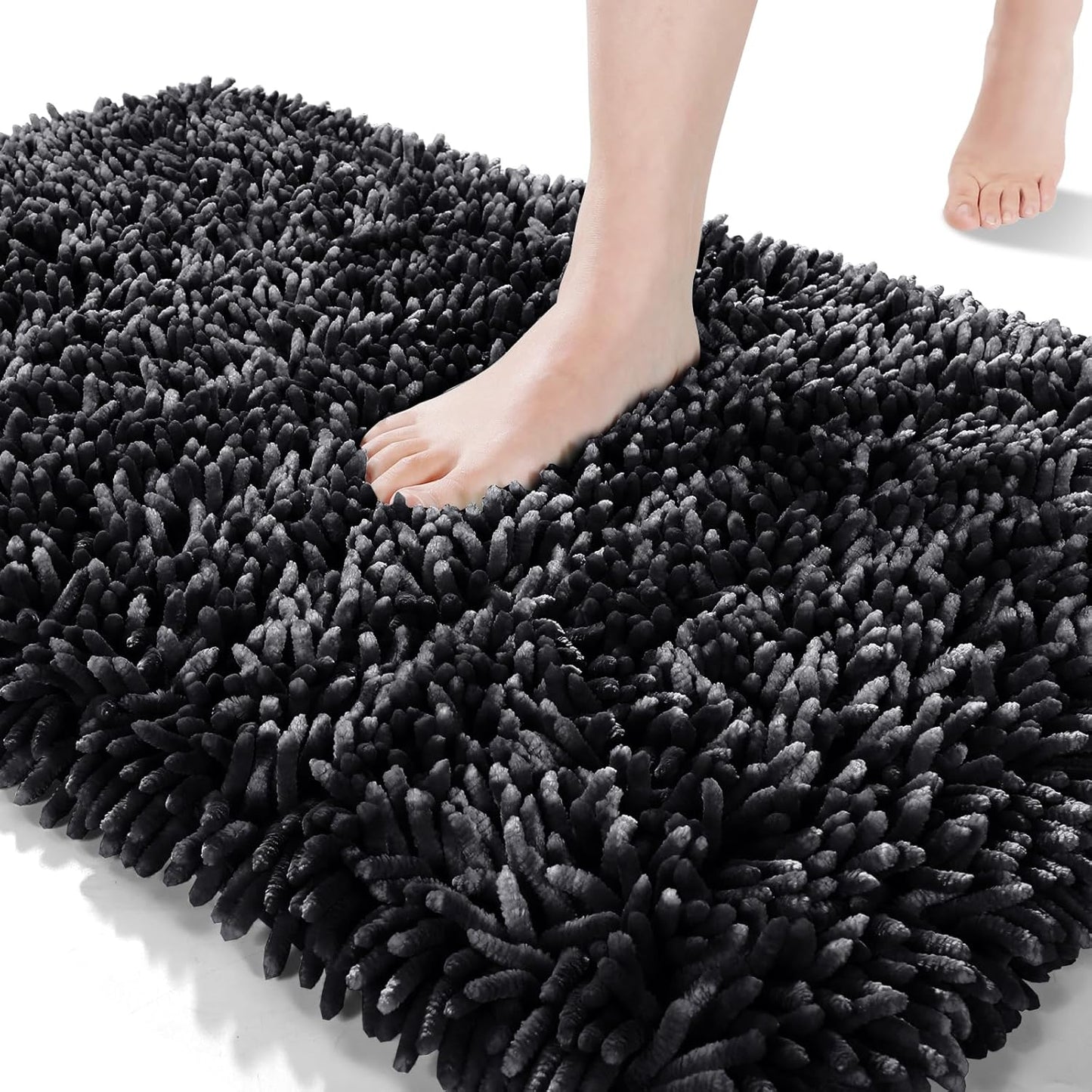 Bath Mats for Bathroom 36 x 24, Soft Shaggy Large Size Water Absorbent Bath Rug, Non-Slip, Machine Washable Quick Dry Shower Rug, Microfiber Thick Mat for Bathroom Floor/Tub, Black