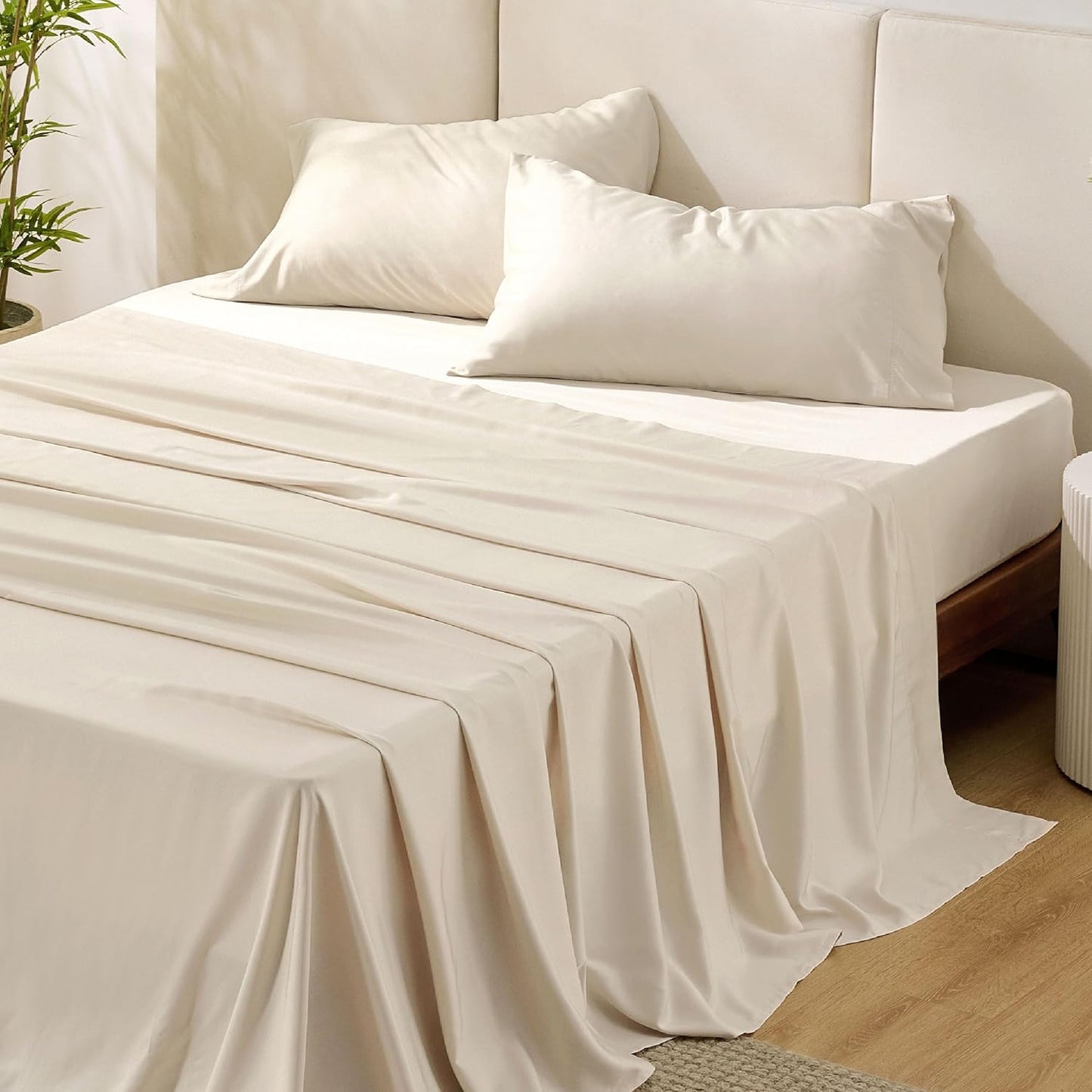 Queen Sheet Set, Cooling Sheets for Queen Size Bed Set, Rayon Derived from Bamboo, Breathable & Soft Deep Pocket Up to 16 Inches, Hotel Luxury Silky Bedding, Bedsheet & Pillowcases, Dark Grey