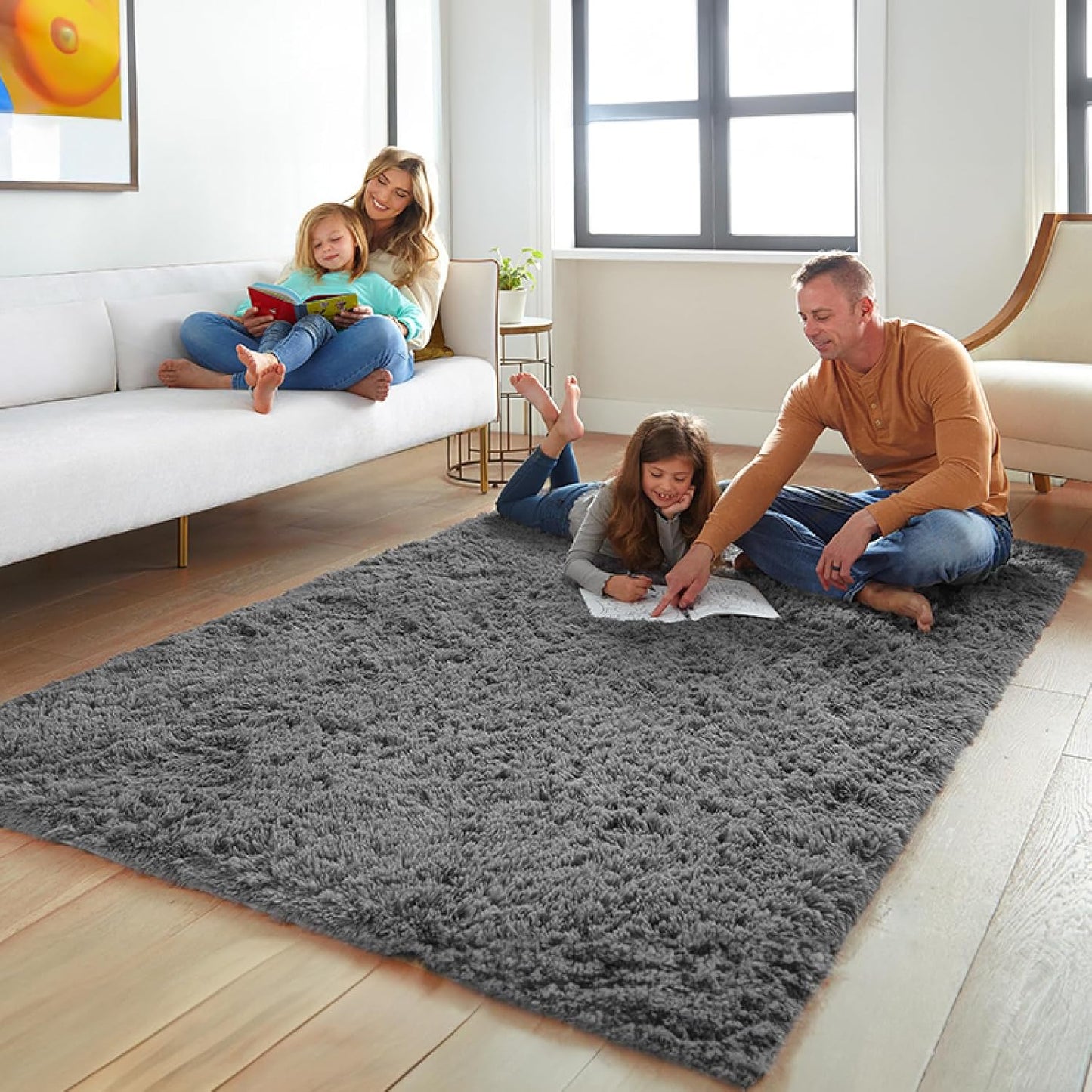 Rugs for Living Room Grey, Fluffy Shag Large Fuzzy Plush Soft Area Rug, 5x8 Gray Shaggy Carpets for Bedroom, Kids Boys Girls Dorm Nursery Home Decor Aesthetic
