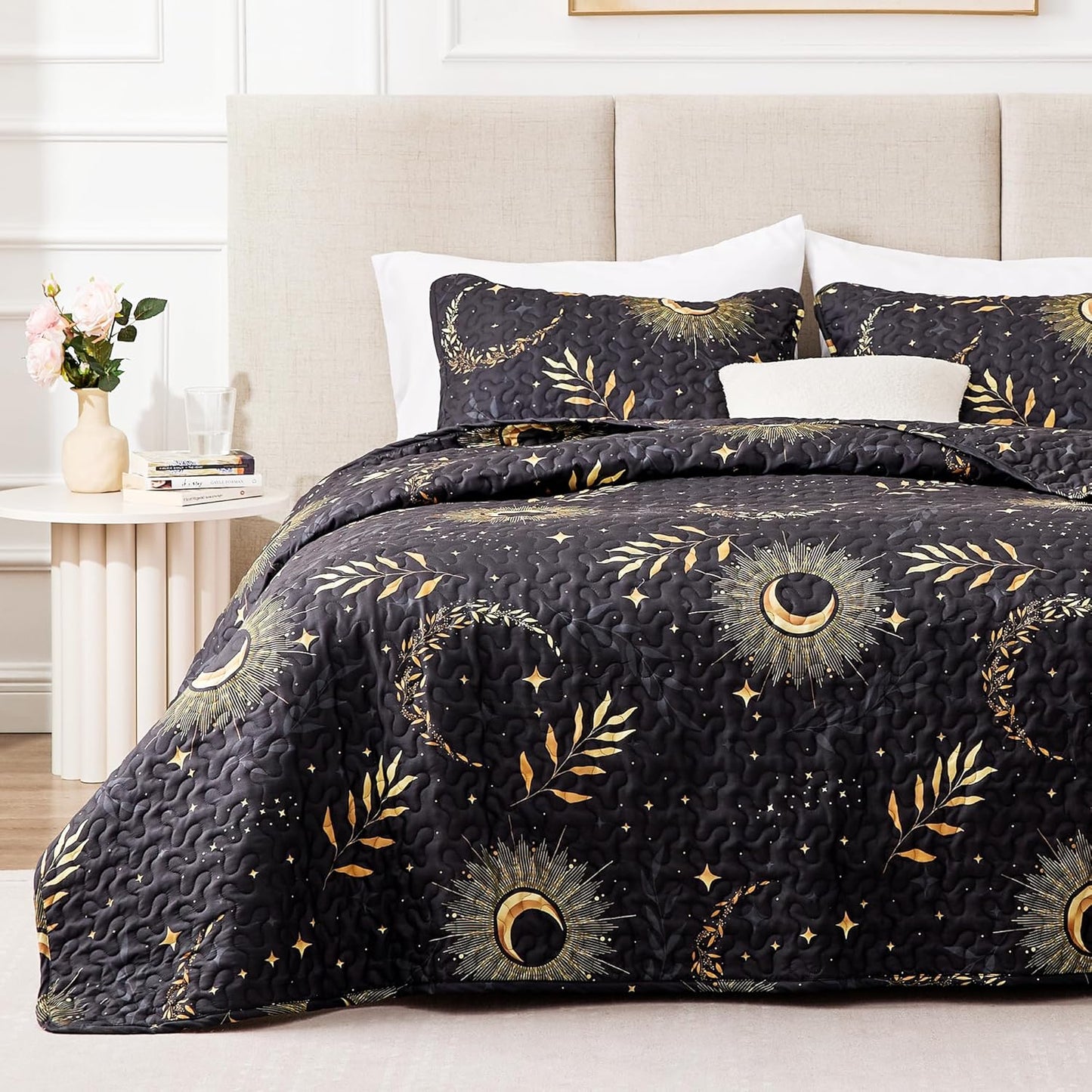 Home Quilt Set Full Queen Size Grey 3 Piece,Lightweight Soft Coverlet Squares Pattern Bedspread Set for All Season(1 Quilt,2 Pillow Shams)