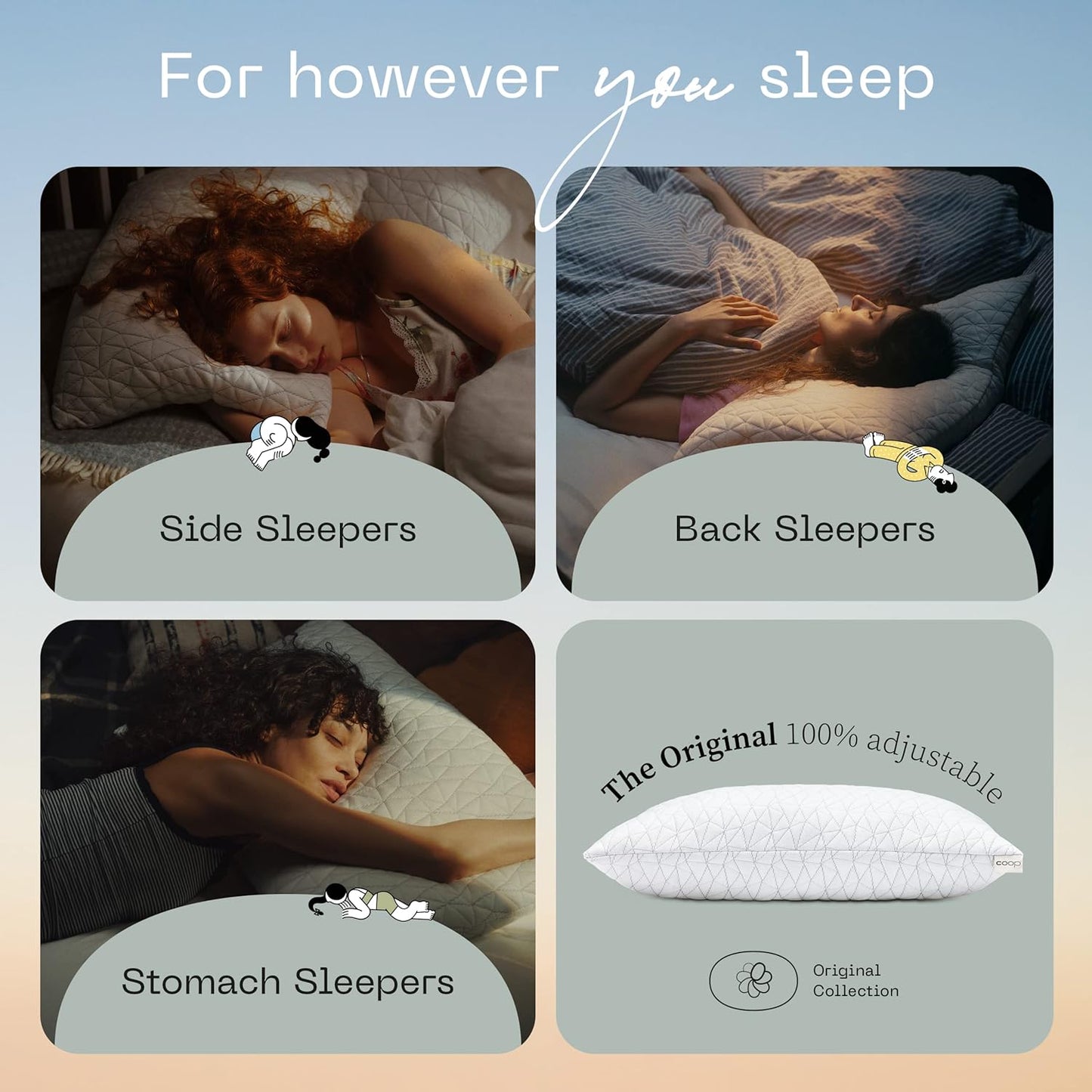 Home Goods Original Adjustable Pillow, Queen Size Bed Pillows for Sleeping, Cross Cut Memory Foam Pillows - Medium Firm Back, Stomach and Side Sleeper Pillow
