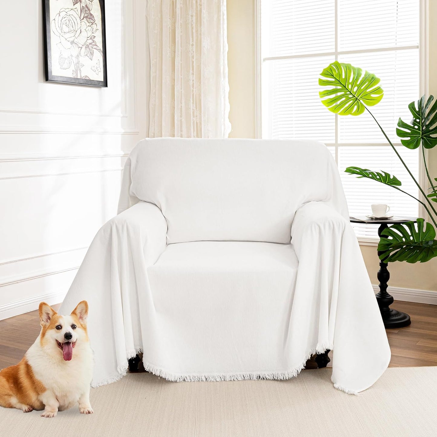 Couch Cover for Dogs, Washable Couch Covers, Non Slip Couch Sofa Cover, Couch Cover 2 Cushion Sofa Dogs Furniture Protector with Tassels Chenille Sofa Covers for Pets, 71"x118", Dark Grey