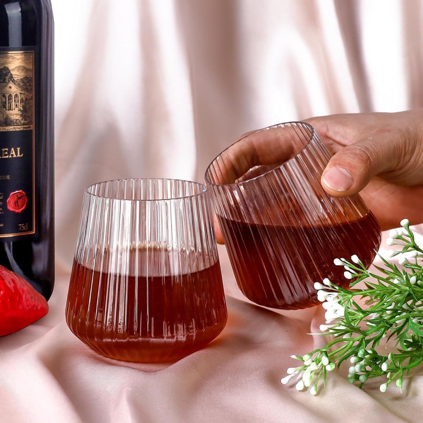 40 Pack Plastic Ribbed Wine Glasses, 14Oz Origami Disposable Wine Glasses Unbreakable Clear Plastic Cocktail Glasses Recyclable Shatterproof Reusable Plastic Wine Cups (14oz 40pack)