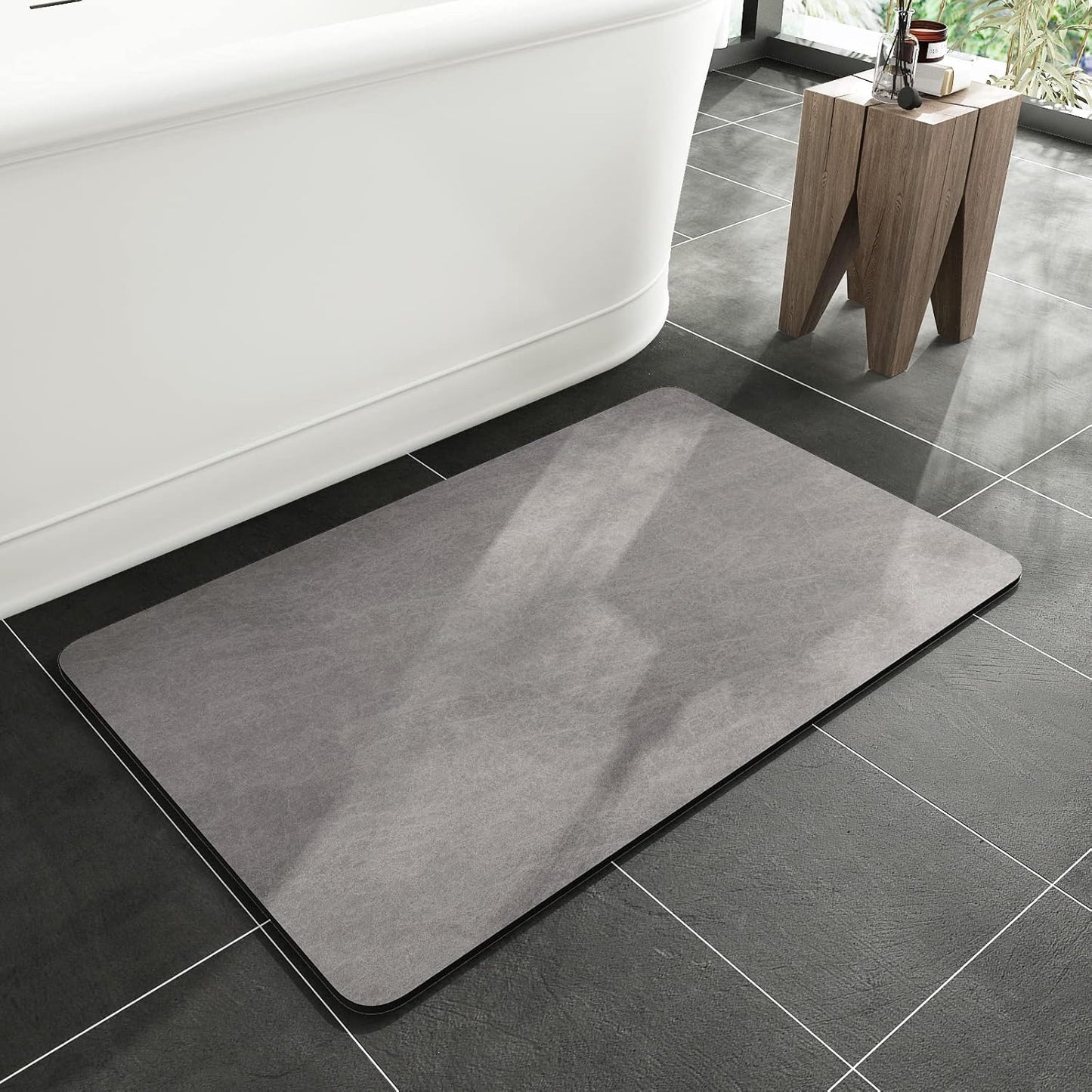 Bath Mat Rug-Rubber Backing Non Slip Quick Dry Absorbent Thin Bathroom Rugs Fit Under Door-Faux Suede Surface Bathroom Floor Mats-Shower Rug for in Front of Bathtub Shower Gray 24"X70"