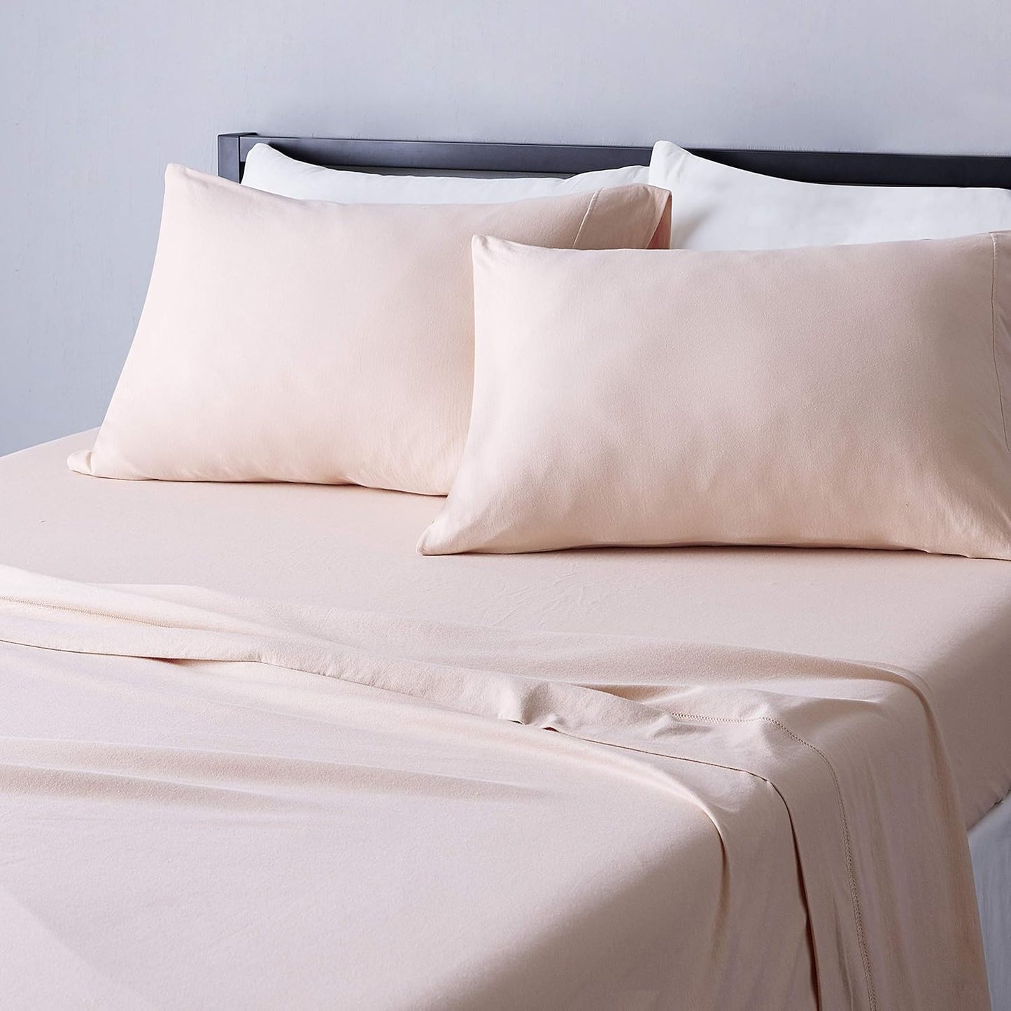 Basics 4 Piece Bed Sheets Set, 100% Cotton Jersey, Includes Super Soft, Flat and Fitted Sheets, Pillowcase, King, Oatmeal, Solid