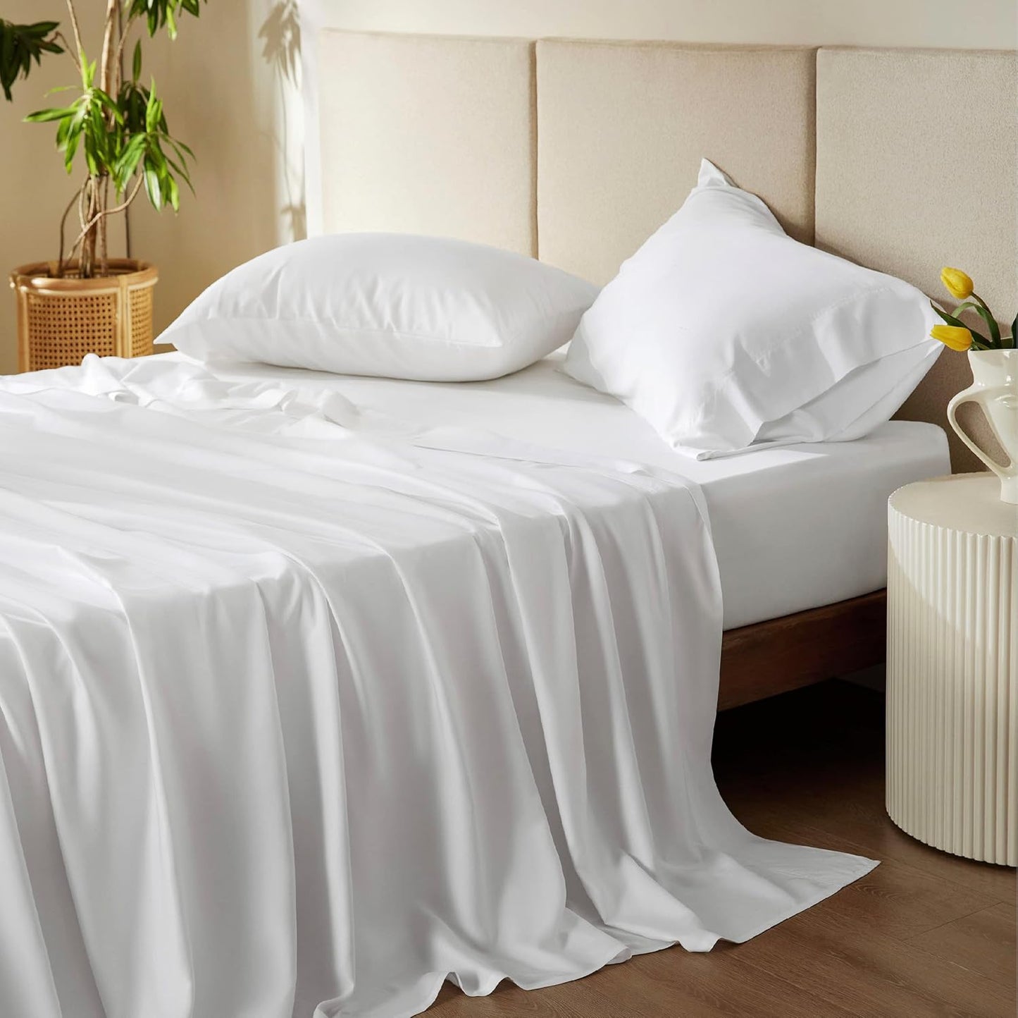 Queen Sheet Set, Cooling Sheets for Queen Size Bed Set, Rayon Derived from Bamboo, Breathable & Soft Deep Pocket Up to 16 Inches, Hotel Luxury Silky Bedding, Bedsheet & Pillowcases, Dark Grey