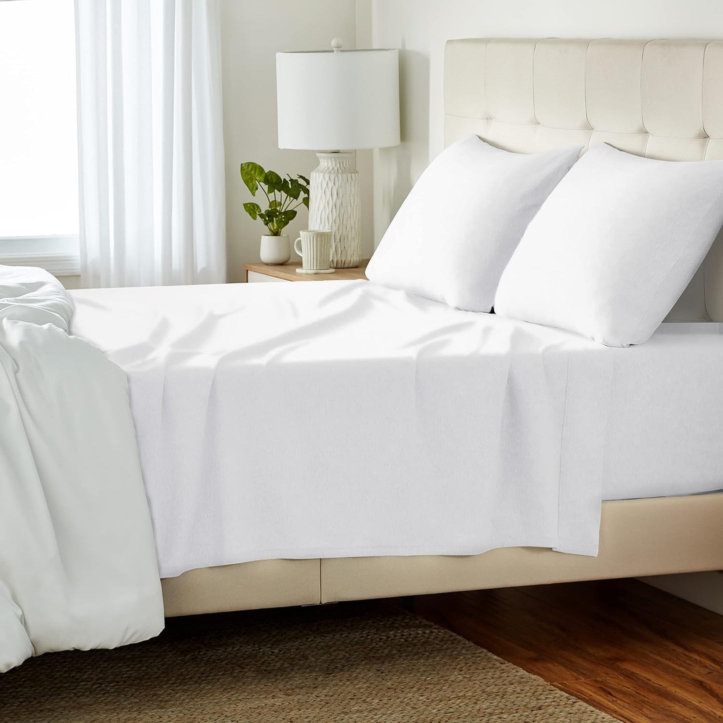 Basics 4 Piece Bed Sheets Set, 100% Cotton Jersey, Includes Super Soft, Flat and Fitted Sheets, Pillowcase, King, Oatmeal, Solid