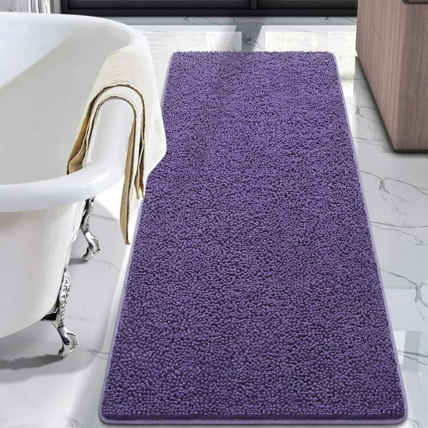 Luxury Bathroom Rug Shaggy Bath Mat 24 x 60 Inch, Washable Non Slip Bath Rugs for Bathroom Shower, Soft Plush Chenille Absorbent Carpets Mats, Black