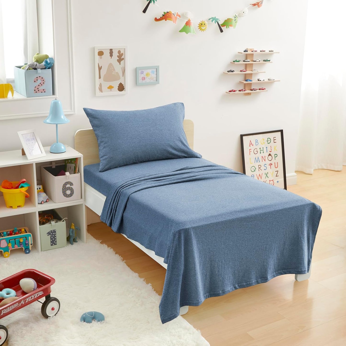 Basics 4 Piece Bed Sheets Set, 100% Cotton Jersey, Includes Super Soft, Flat and Fitted Sheets, Pillowcase, King, Oatmeal, Solid