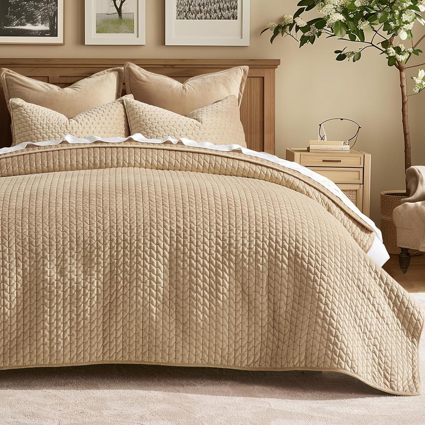 Luxury Velvet Quilt Set Queen Size 3 Piece, Soft Oversized Cross-Stitch Velvet Comforter Set with Pillow Shams, Lightweight Velvet Coverlet Bedspread Bedding Set for All Seasons, Cream White
