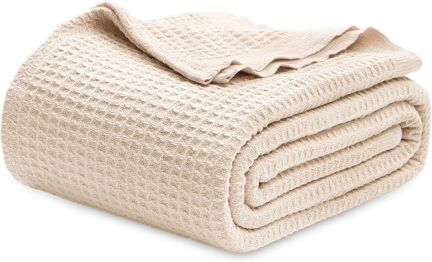 100% Cotton Blanket Queen Size for Bed - Breathable and Soft, Waffle Weave Blanket for Summer Spring, White, 90x90 Inches