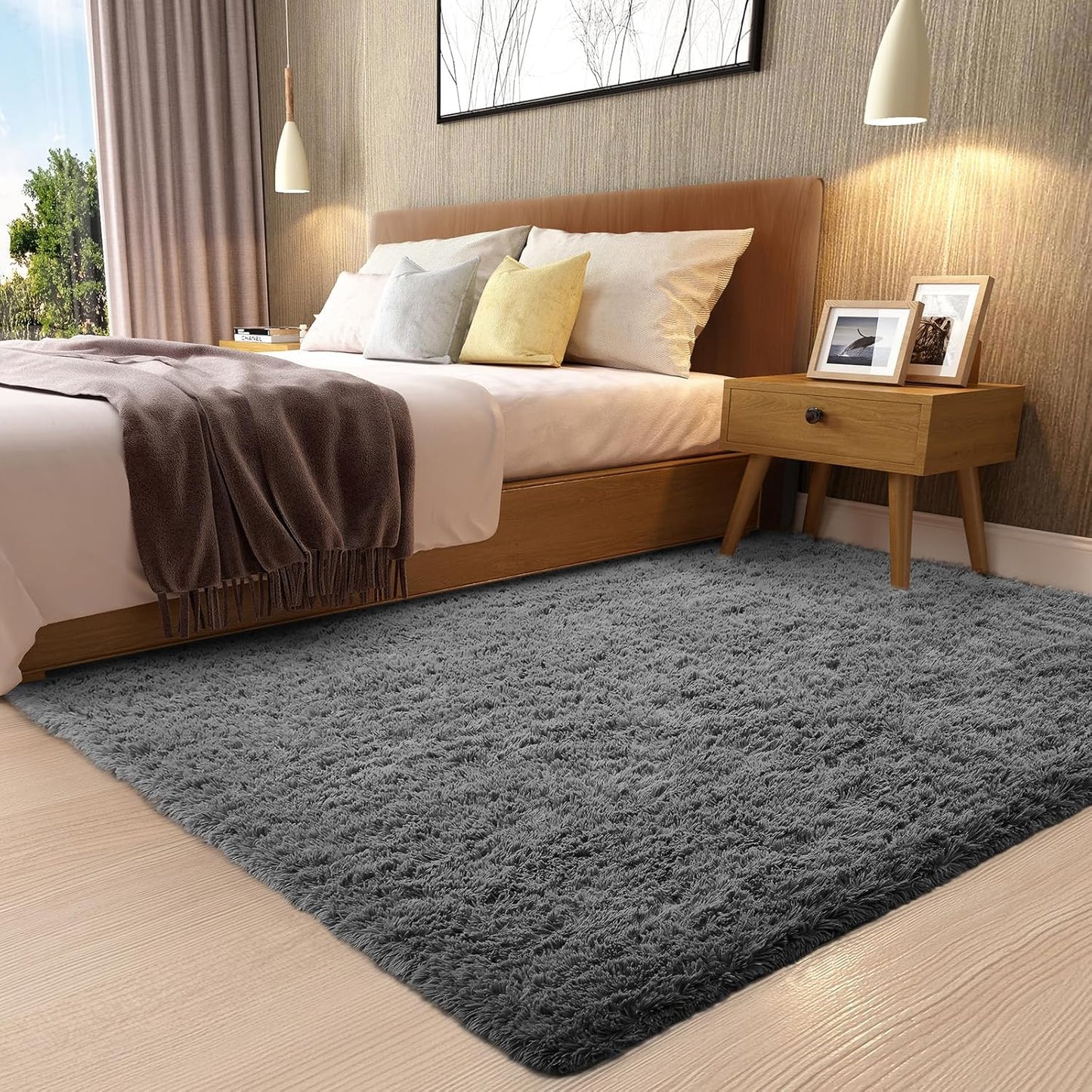 Rugs for Living Room Grey, Fluffy Shag Large Fuzzy Plush Soft Area Rug, 5x8 Gray Shaggy Carpets for Bedroom, Kids Boys Girls Dorm Nursery Home Decor Aesthetic