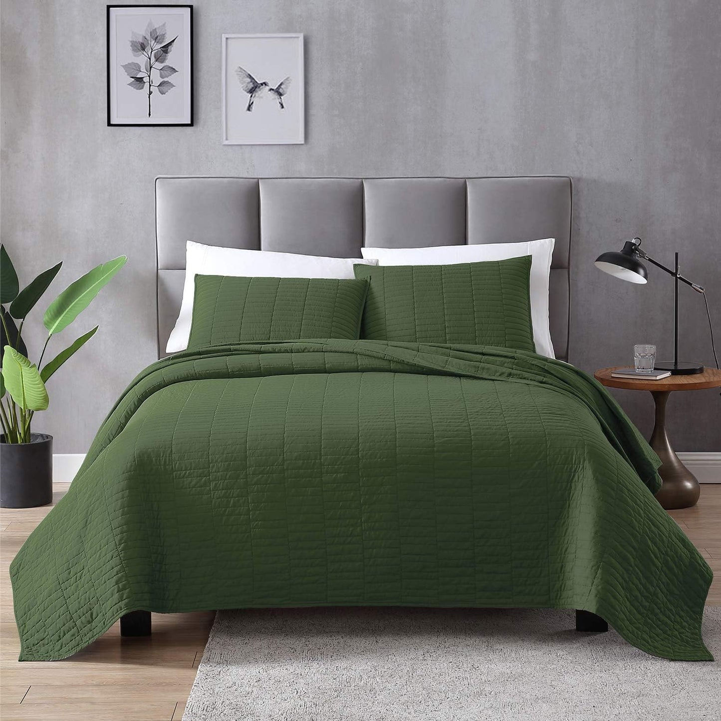 Home Quilt Set Full Queen Size Grey 3 Piece,Lightweight Soft Coverlet Squares Pattern Bedspread Set for All Season(1 Quilt,2 Pillow Shams)