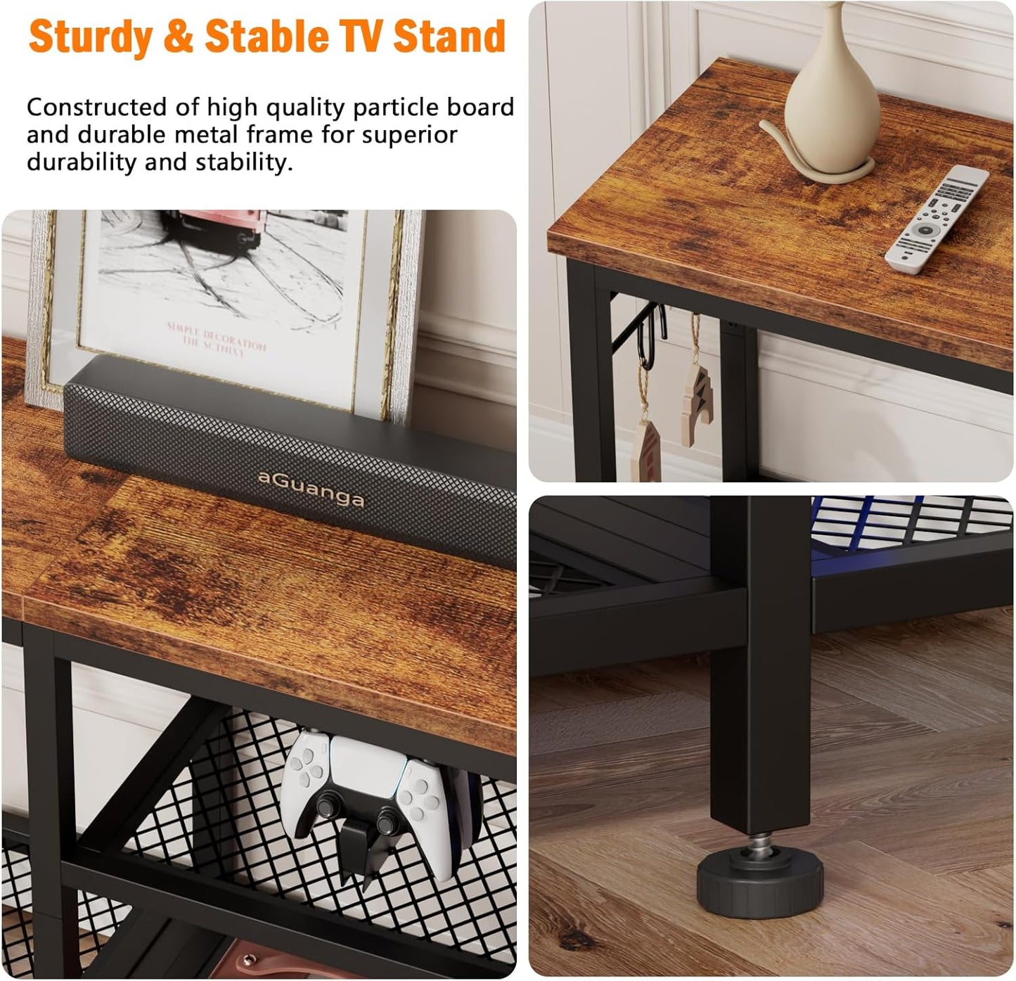 TV Stand for TVs up to 55 Inch, Entertainment Center with Open Storage Shelves, TV Media Console Table with Soundbar Shelf for Living Room, Bedroom, Rustic Brown