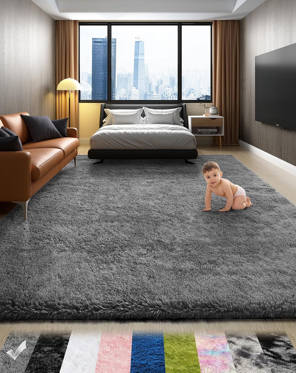 Rugs for Living Room Grey, Fluffy Shag Large Fuzzy Plush Soft Area Rug, 5x8 Gray Shaggy Carpets for Bedroom, Kids Boys Girls Dorm Nursery Home Decor Aesthetic