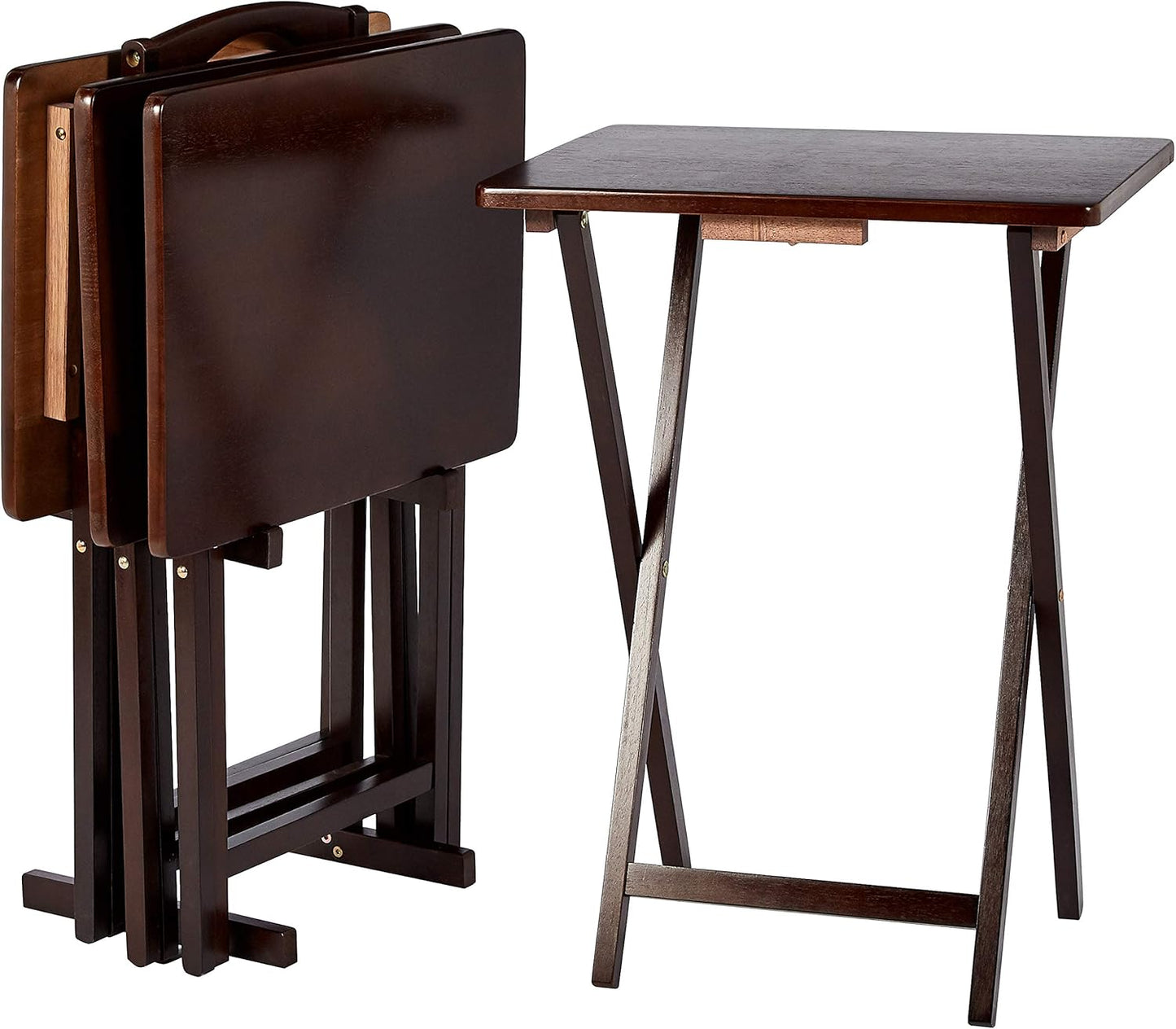 Classic Foldable Portable TV Dinner Rectangular Folding Tray Table with Storage Rack - 4-Pack, Espresso, 14.6 L x 19 W x 26 H inch
