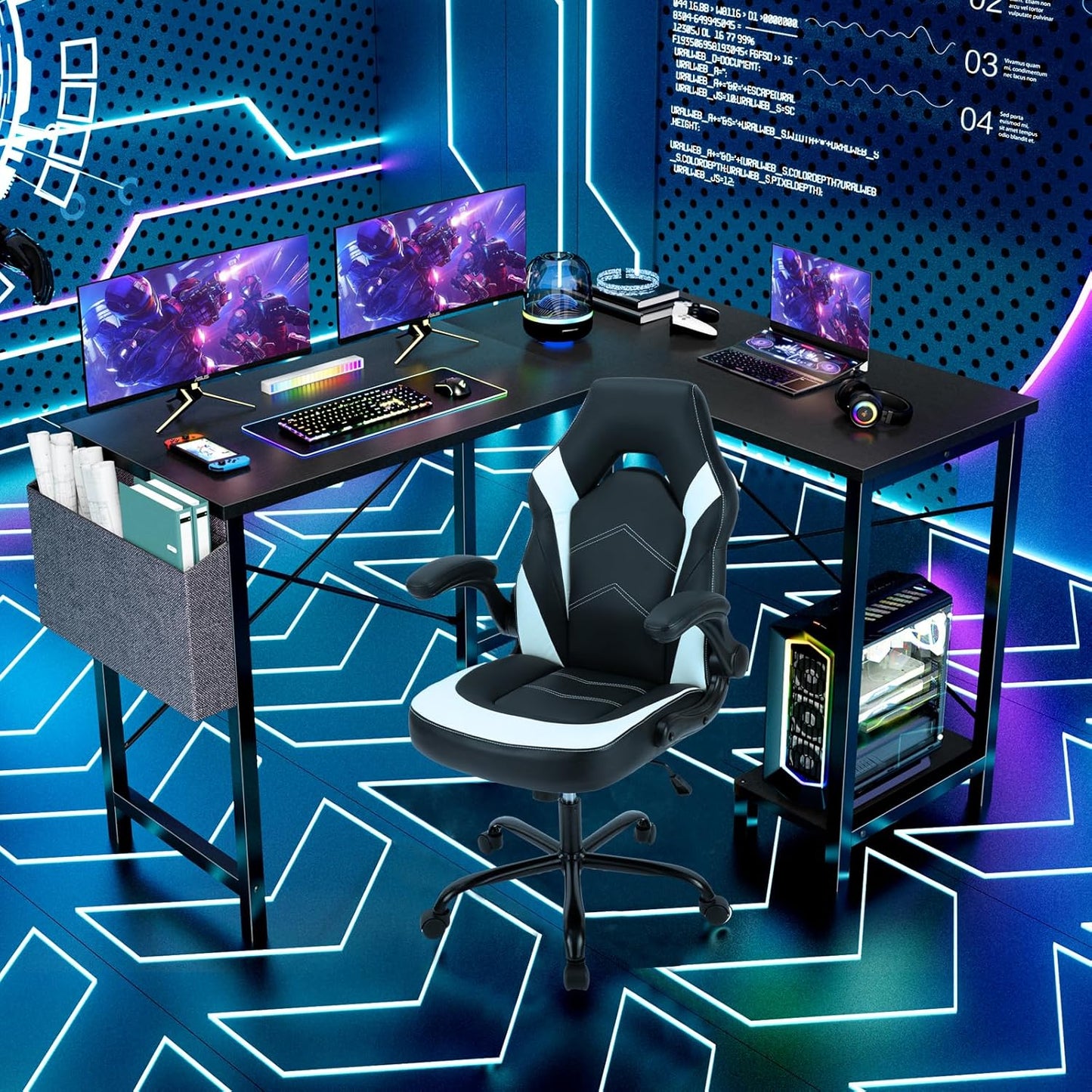 L Shaped Desk - Computer Desk Corner Desks Gaming Desk PC Table with CPU Stand Side Bag for Home Office Dorm Sturdy Writing Workstation, Black, 50-Inch