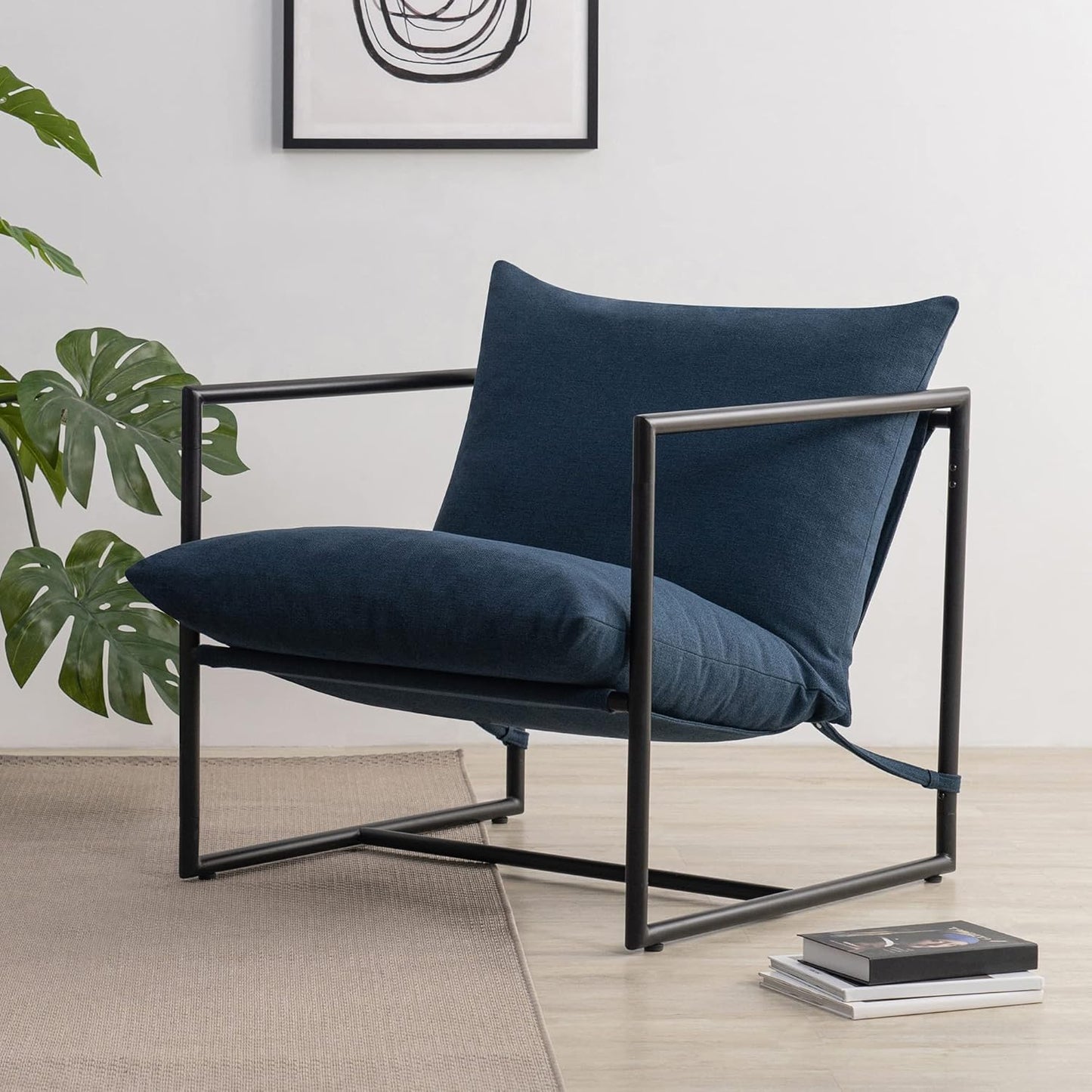 Aidan Sling Accent Chair, Metal Framed Armchair with Shredded Foam Cushioning, Oatmeal