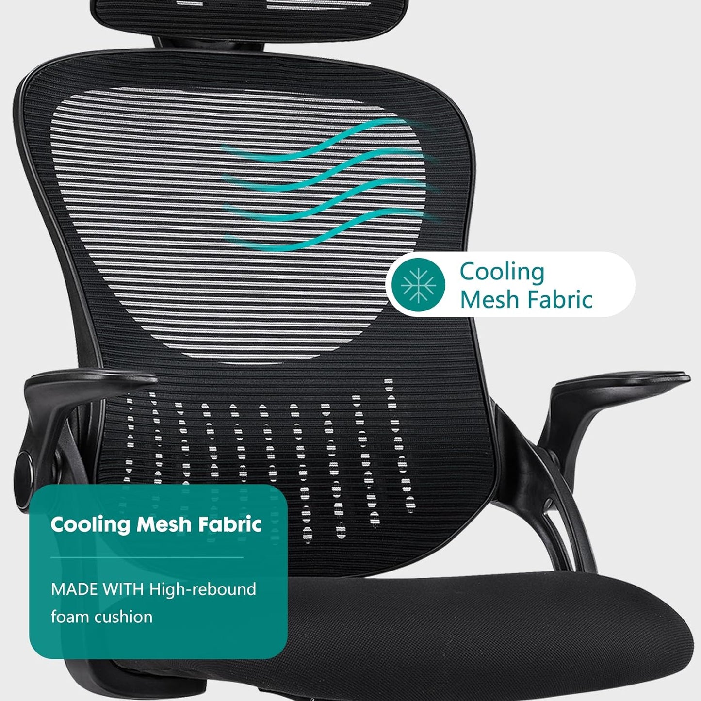 Home Office Desk Chair, Ergonomic Computer Managerial Executive Chairs High-Back Work Swivel Task Chairs with Wheels, Lumbar Support, Comfy Flip-up Armrest for Gaming, Study, Student, Black