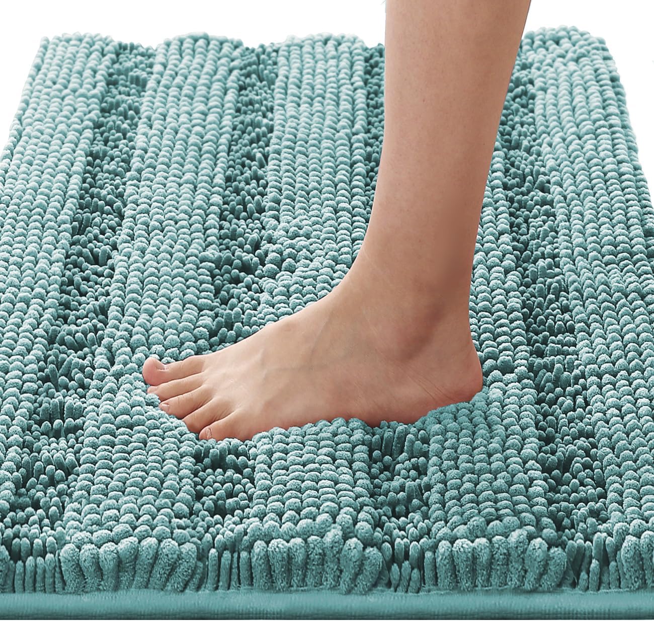 Black Bathroom Rug Set Extra Thick Striped Bath Mats for Bathroom Floor 2 Piece, Anti-Slip Bath Mat Set Soft Plush Chenille Shower Rugs for Bathroom Waterproof (20" x 32"/17" x 24")