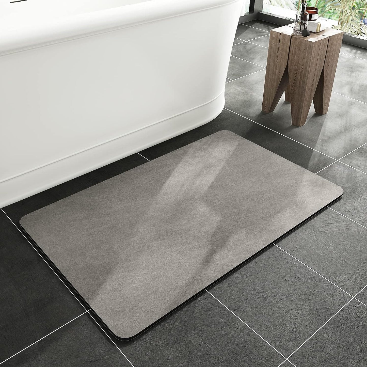Bath Mat Rug-Rubber Backing Non Slip Quick Dry Absorbent Thin Bathroom Rugs Fit Under Door-Faux Suede Surface Bathroom Floor Mats-Shower Rug for in Front of Bathtub Shower Gray 24"X70"