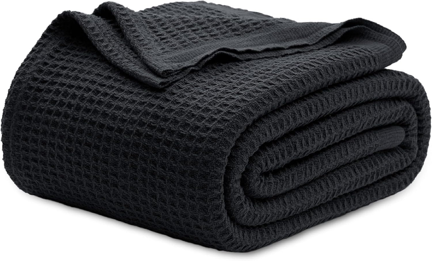 100% Cotton Blanket Queen Size for Bed - Breathable and Soft, Waffle Weave Blanket for Summer Spring, White, 90x90 Inches