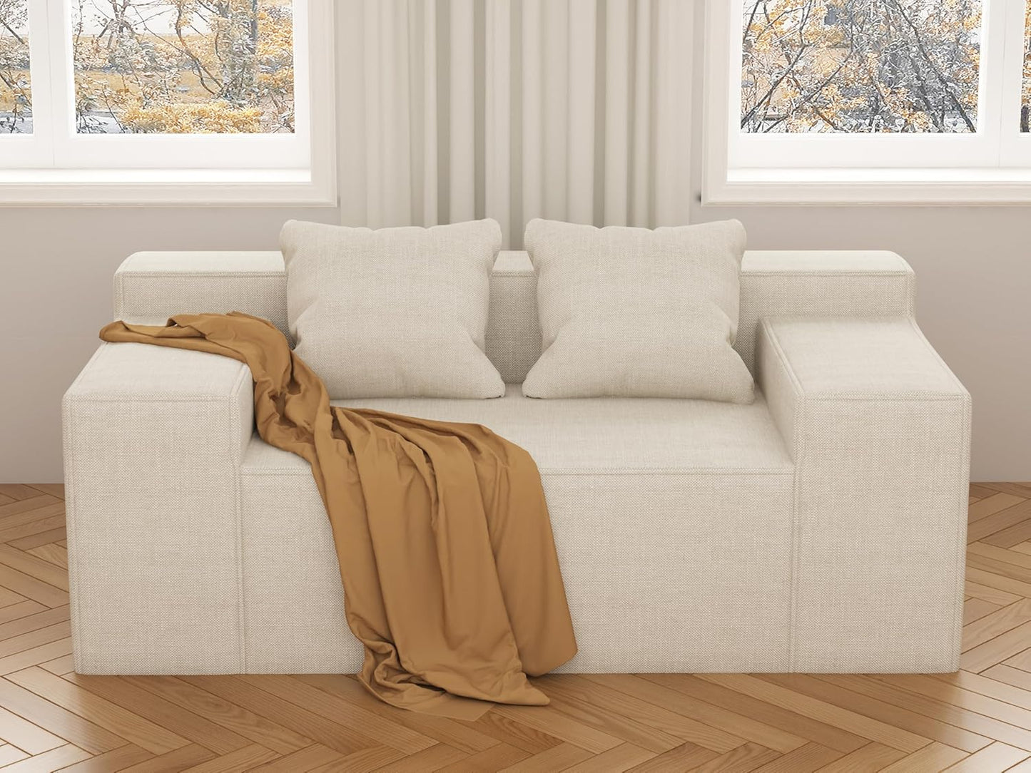 Modular Sectional Sofa, 35" Small Sofa Couch, Corduroy Sofa Sleeper Deep Seat Sofa with Adjustable Backrest, Small Couch for Small Spaces, Living Room, Bedroom, Apartment,White Office Couch