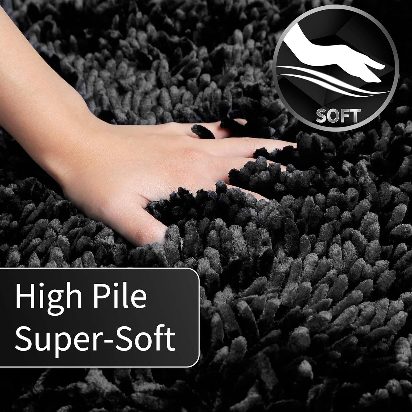 Bath Mats for Bathroom 36 x 24, Soft Shaggy Large Size Water Absorbent Bath Rug, Non-Slip, Machine Washable Quick Dry Shower Rug, Microfiber Thick Mat for Bathroom Floor/Tub, Black