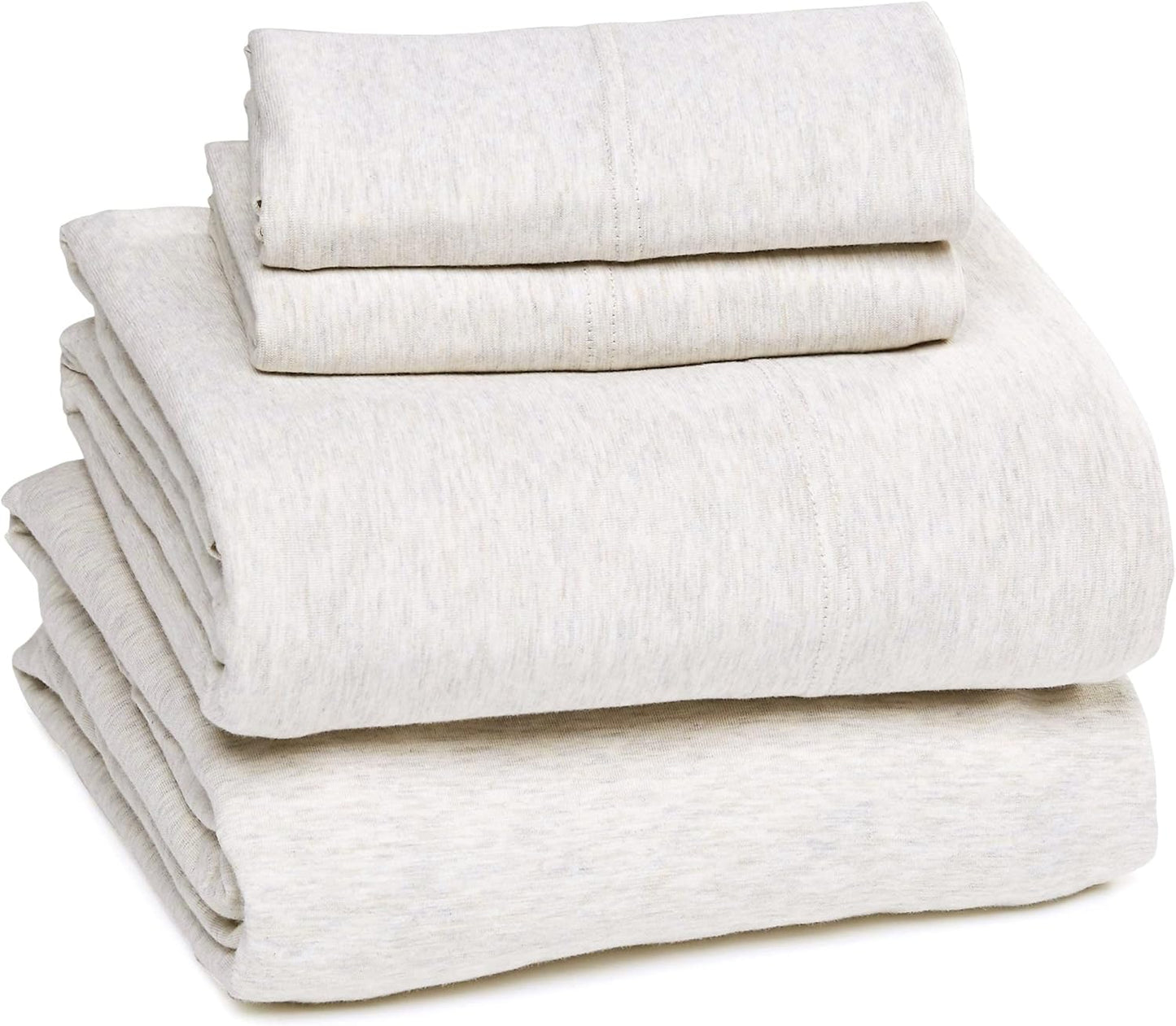 Basics 4 Piece Bed Sheets Set, 100% Cotton Jersey, Includes Super Soft, Flat and Fitted Sheets, Pillowcase, King, Oatmeal, Solid
