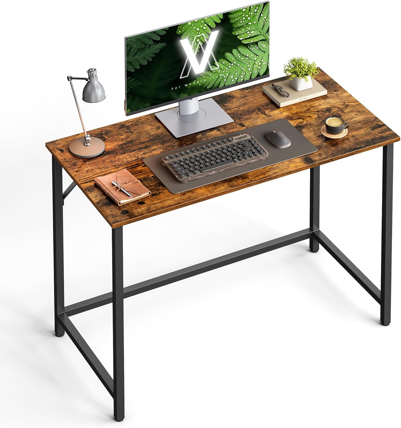 Computer Desk, 39.4-Inch Writing Desk, Home Office Small Study Workstation, Industrial Style PC Laptop Table, Simple Assembly, Steel Frame, Rustic Brown and Black