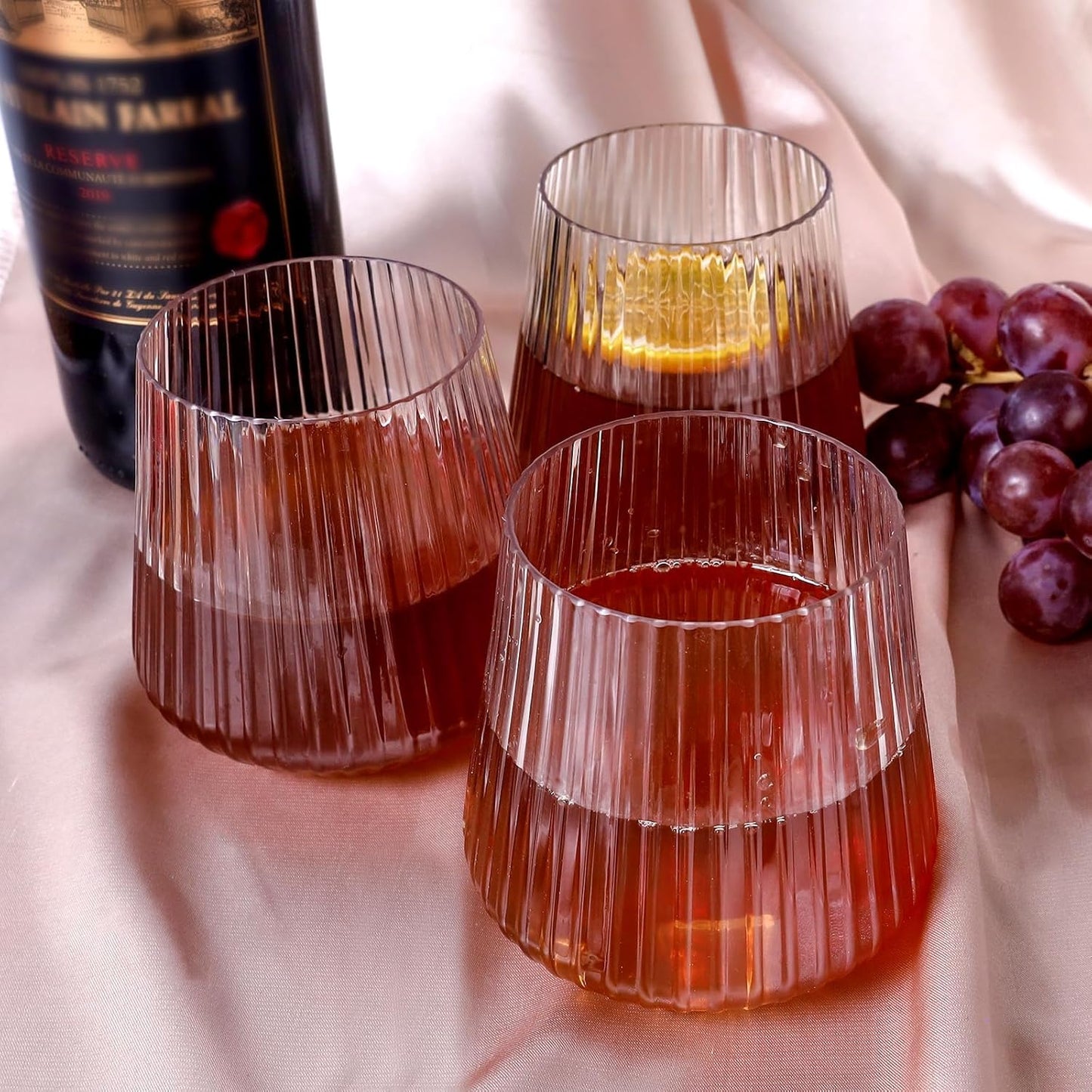 40 Pack Plastic Ribbed Wine Glasses, 14Oz Origami Disposable Wine Glasses Unbreakable Clear Plastic Cocktail Glasses Recyclable Shatterproof Reusable Plastic Wine Cups (14oz 40pack)