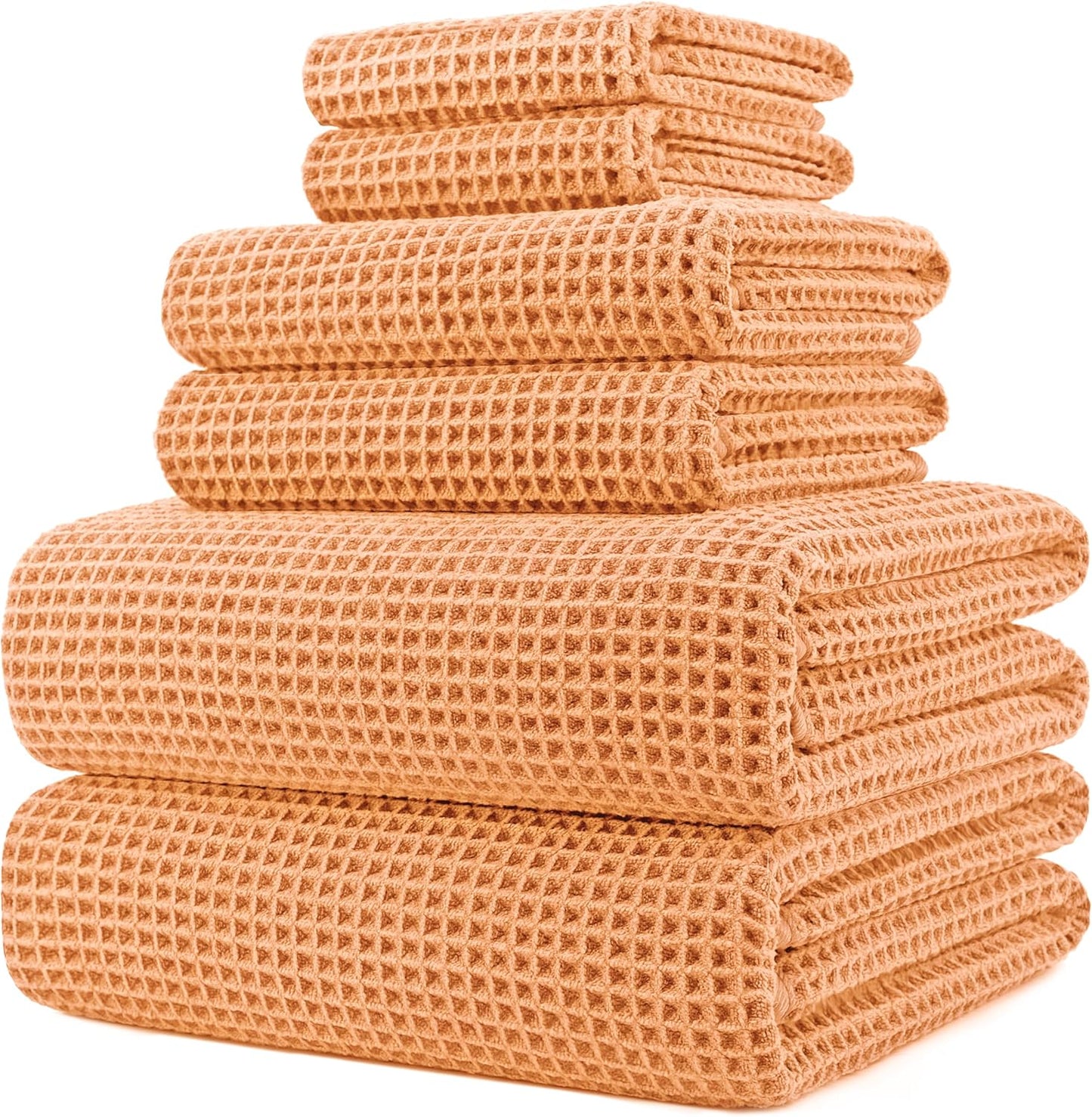 Oversize, 60 x 30 in., Quick Dry Lint Free Microfiber Bath Towel Set, 6 Piece (Beige, Waffle Weave)