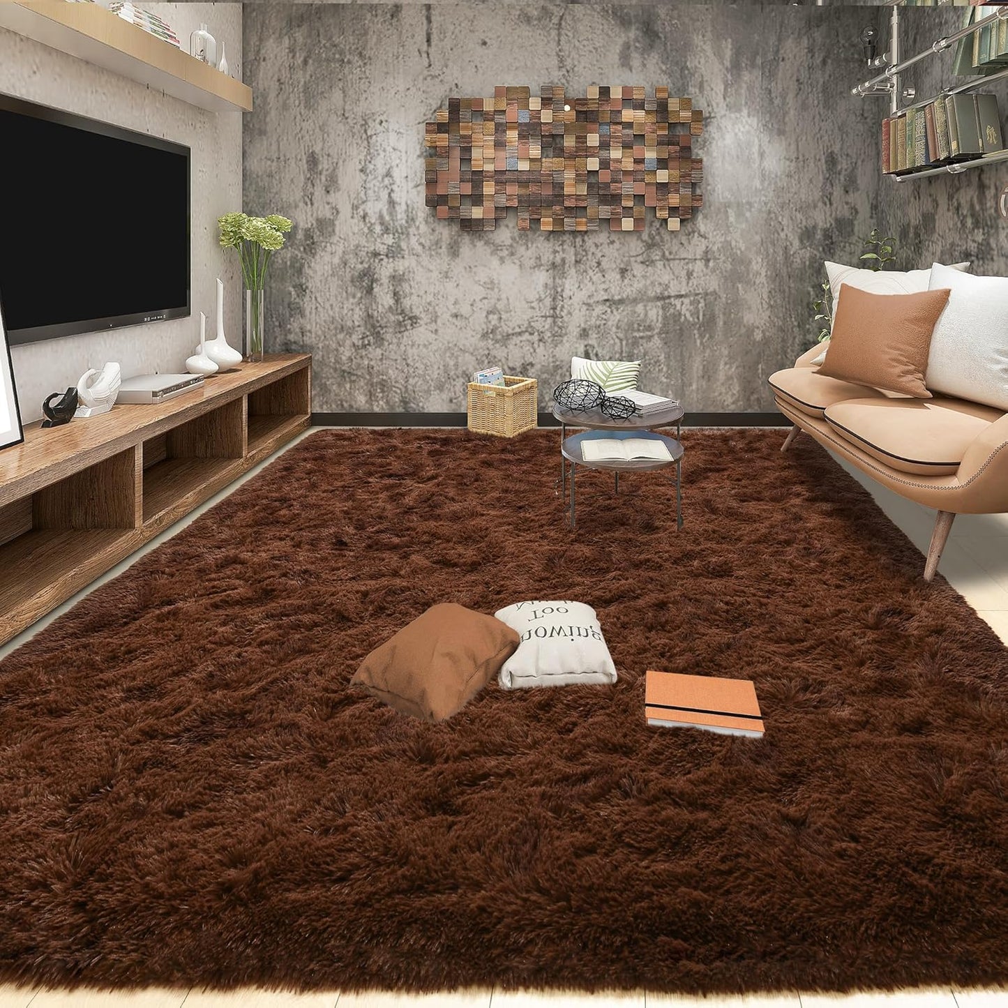 Area Rugs 8x10 for Living Room, Super Soft Fluffy Rugs for Bedroom, Modern Shaggy Rug Fuzzy Carpets for Kids, Plush Indoor Nursery Home Decor Rug with Non-Slip Bottom, Black