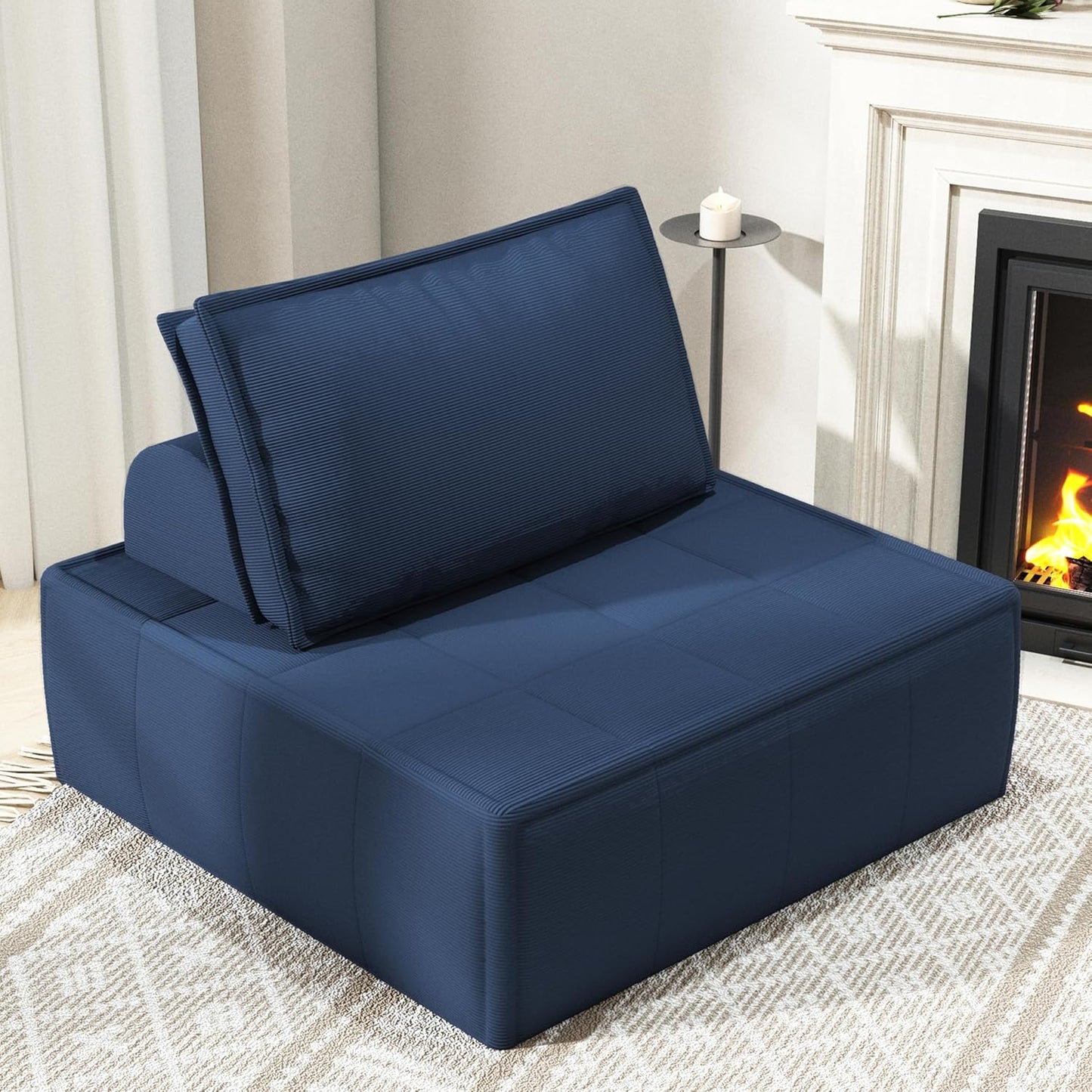 Modular Sectional Sofa, 35" Small Sofa Couch, Corduroy Sofa Sleeper Deep Seat Sofa with Adjustable Backrest, Small Couch for Small Spaces, Living Room, Bedroom, Apartment,White Office Couch