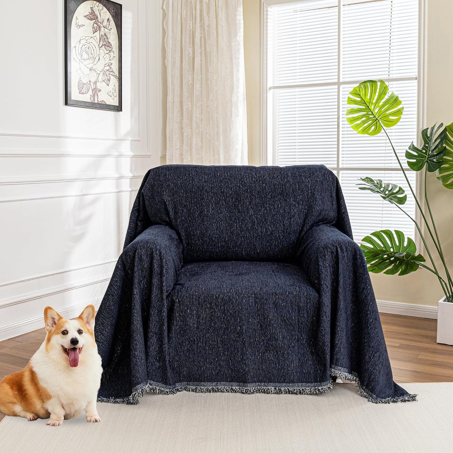 Couch Cover for Dogs, Washable Couch Covers, Non Slip Couch Sofa Cover, Couch Cover 2 Cushion Sofa Dogs Furniture Protector with Tassels Chenille Sofa Covers for Pets, 71"x118", Dark Grey