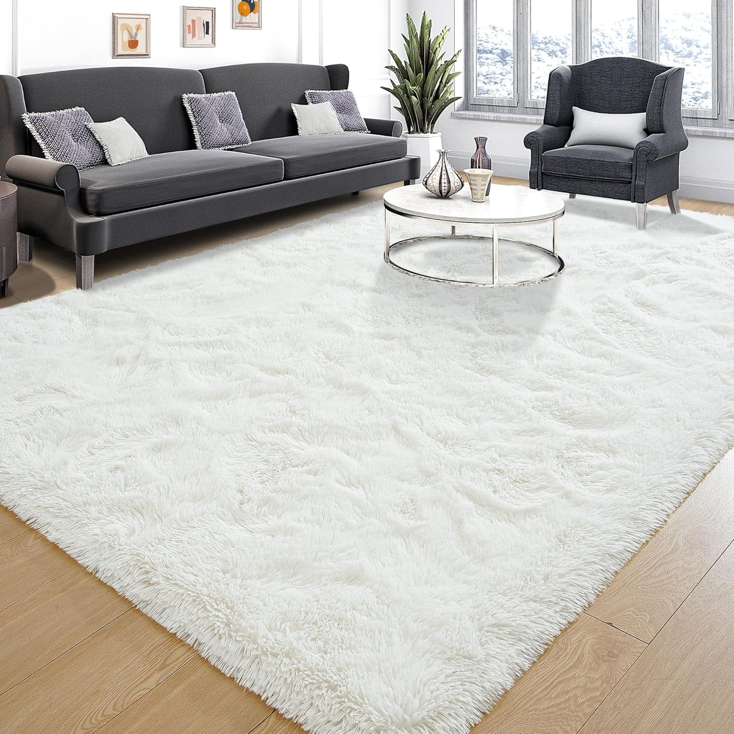 Area Rugs 8x10 for Living Room, Super Soft Fluffy Rugs for Bedroom, Modern Shaggy Rug Fuzzy Carpets for Kids, Plush Indoor Nursery Home Decor Rug with Non-Slip Bottom, Black