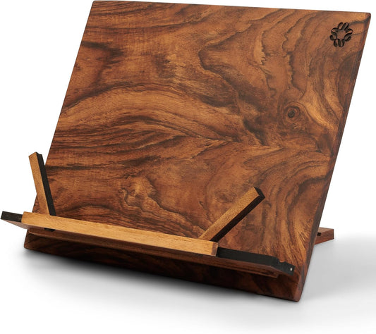 Wooden Cook Book Stand - Handmade Walnut Book Holder for Reading Hands Free - Cookbook Holder for Counter Top - Fancy Tablet Holder - Recipe Holder - Book Accessories for Kitchen