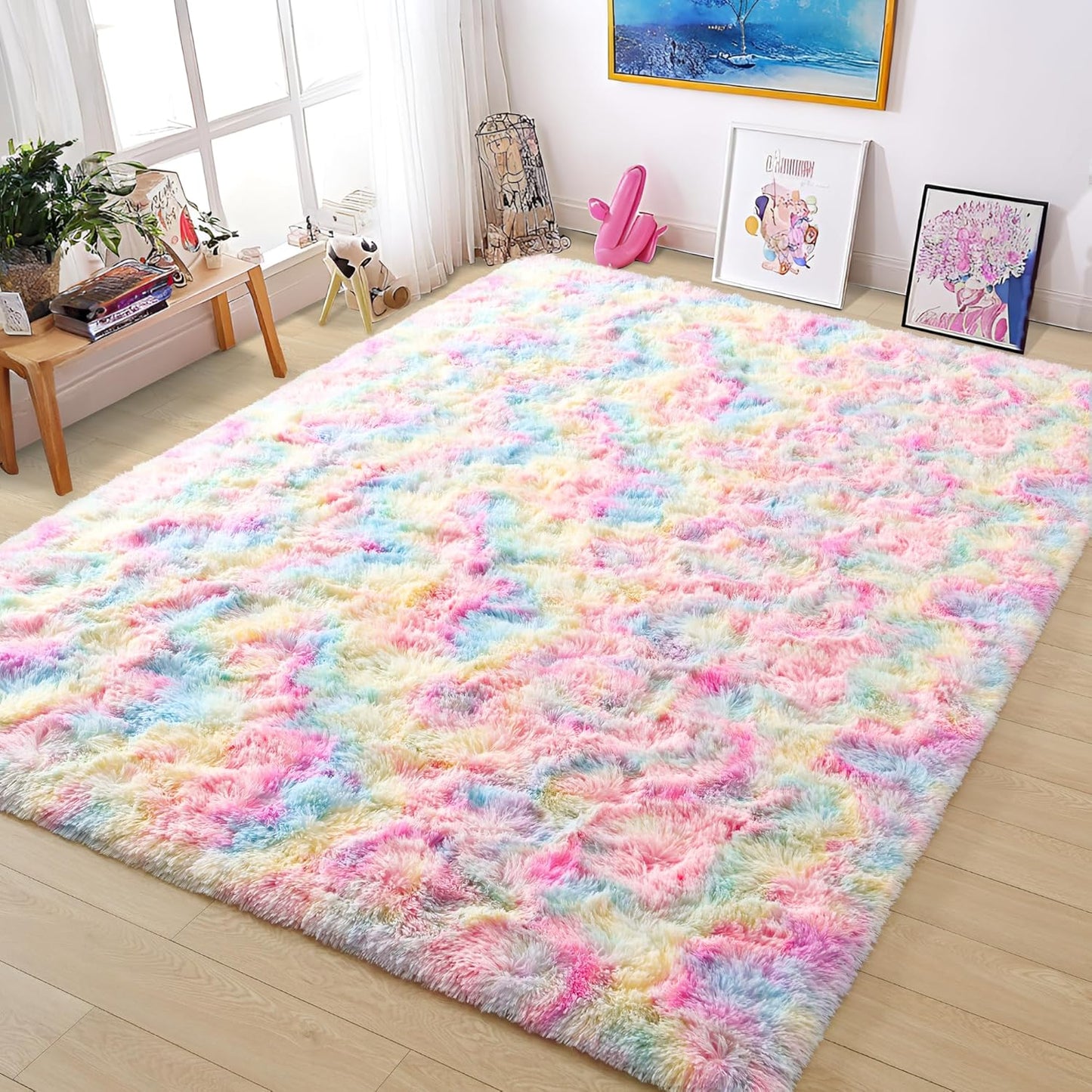 Area Rugs 8x10 for Living Room, Super Soft Fluffy Rugs for Bedroom, Modern Shaggy Rug Fuzzy Carpets for Kids, Plush Indoor Nursery Home Decor Rug with Non-Slip Bottom, Black