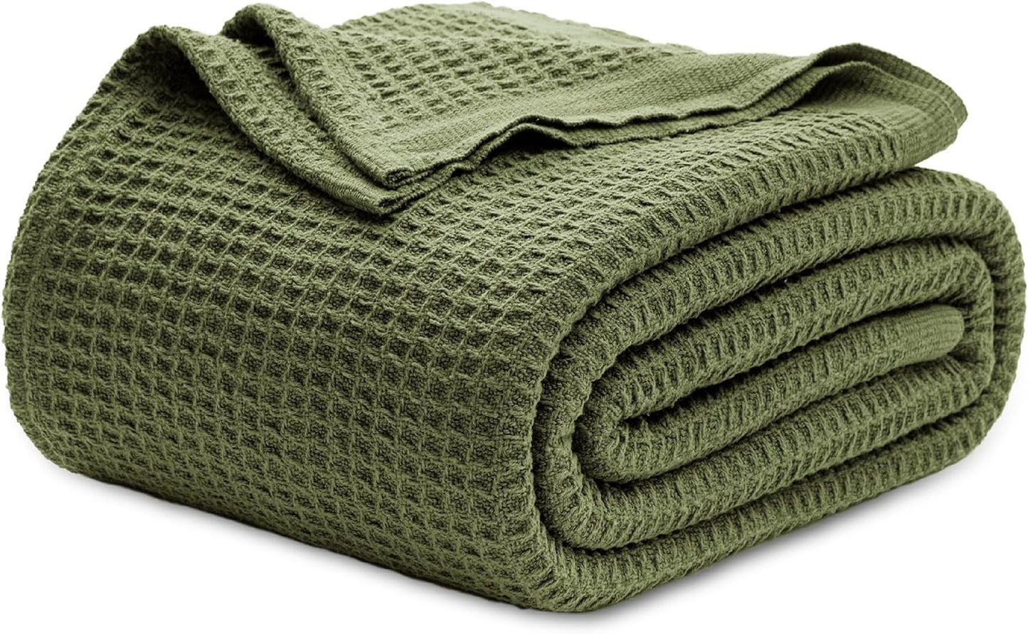 100% Cotton Blanket Queen Size for Bed - Breathable and Soft, Waffle Weave Blanket for Summer Spring, White, 90x90 Inches