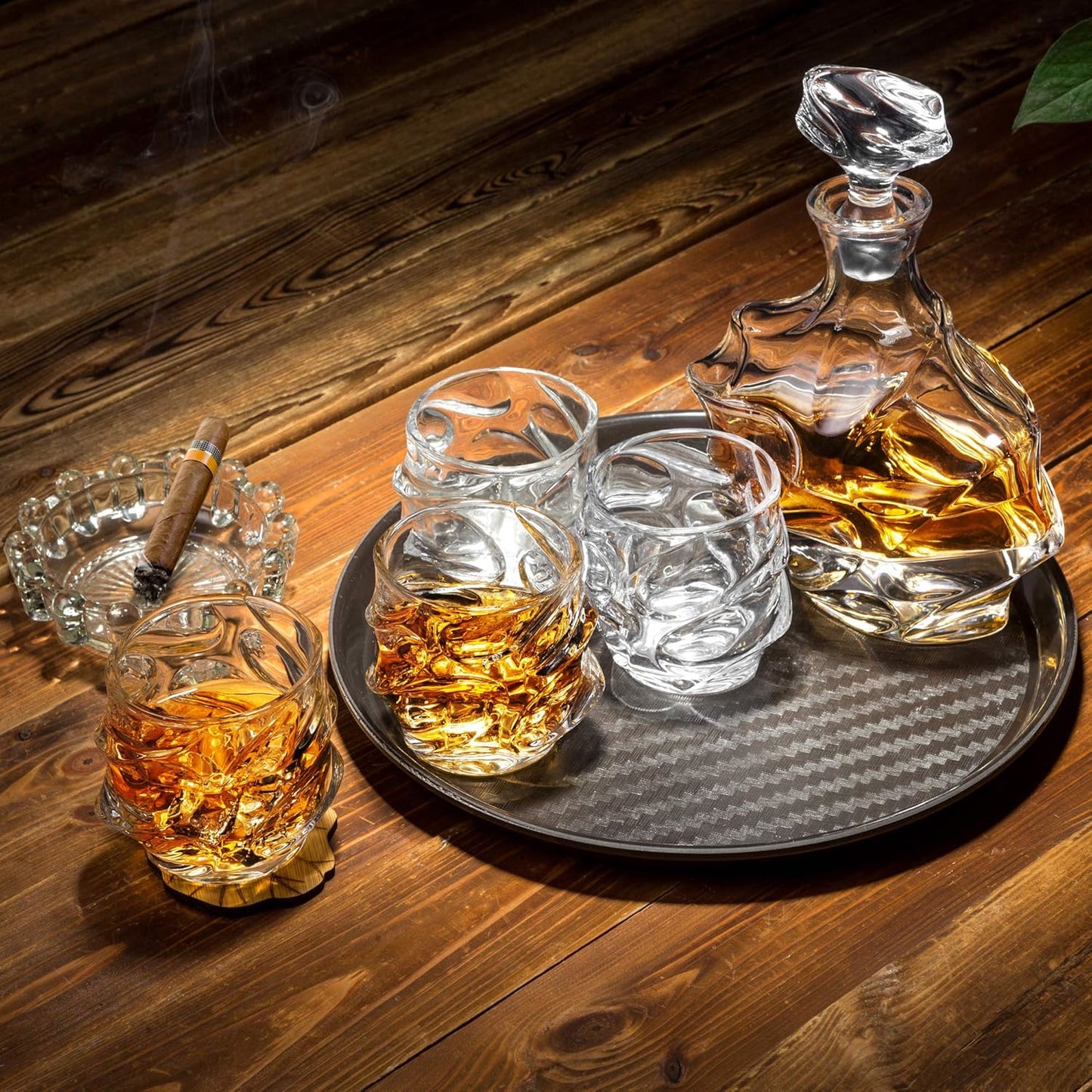 Old Fashioned Whiskey Glasses 11 Oz - Glasses Set of 4 for Bourbon Cocktail Scotch Snifter Malt Cognac - Heavy Crystal Bar Glassware - Unique Men Gift